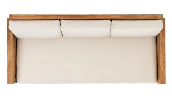 Molokai Teak Wood Patio Sofa in Natural and Beige - The Mayfair Hall