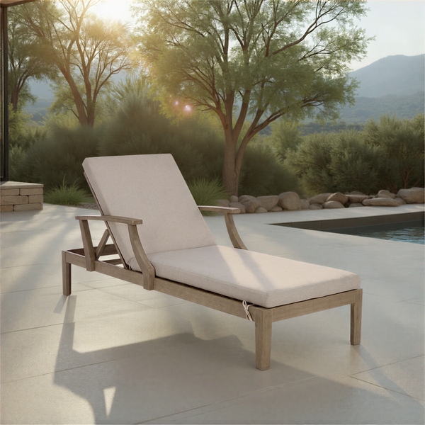 Martinique Patio Chaise Lounge in Natural with Beige Cushion