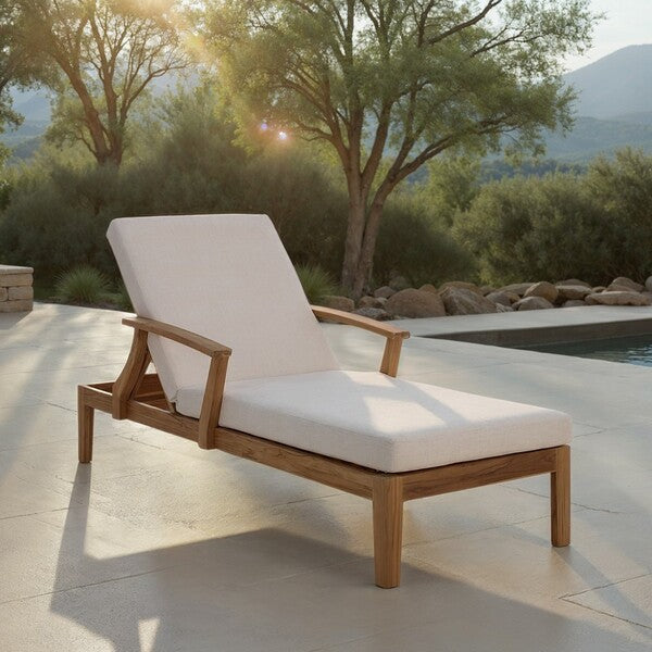 Martinique Patio Chaise Lounge in Natural Teak with White Cushion