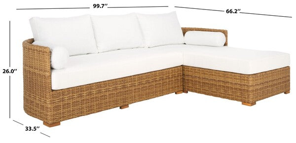 Anguilla Wicker Outdoor Chaise Sectional in Natural with White Cushion