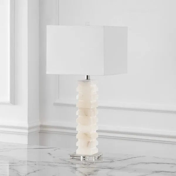 Anita Alabaster Table Lamp in White with Crystal Pedestal Base - The Mayfair Hall