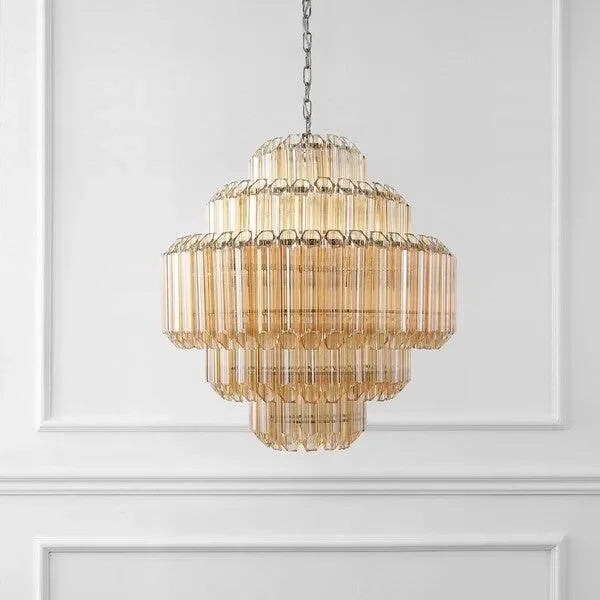 Safavieh Adaline Glass Chandelier in Nickel with Layered Slender Tubes