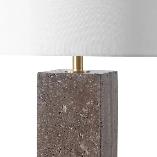 Feliciano Travertine Table Lamp in White with Dimmer Switch - The Mayfair Hall