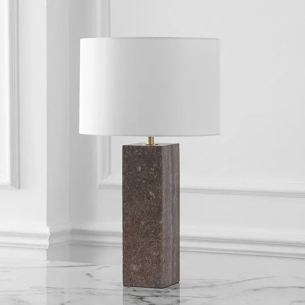 Feliciano Travertine Table Lamp in White with Dimmer Switch - The Mayfair Hall