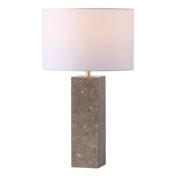 Feliciano Travertine Table Lamp in White with Dimmer Switch - The Mayfair Hall