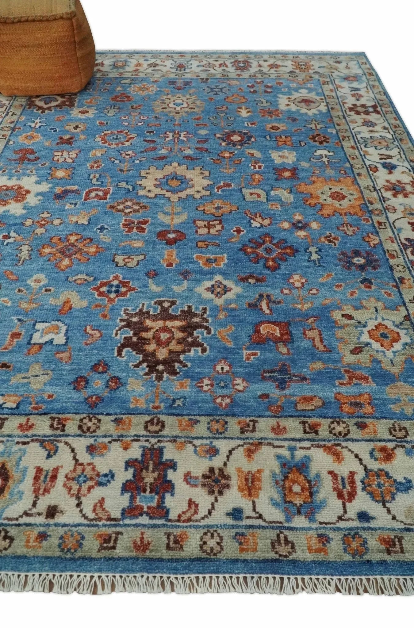 Custom made 11x16.6 Wool Traditional Blue and Ivory Vibrant Colorful Hand knotted Oushak Area Rug | TRD2741 - The Mayfair Hall