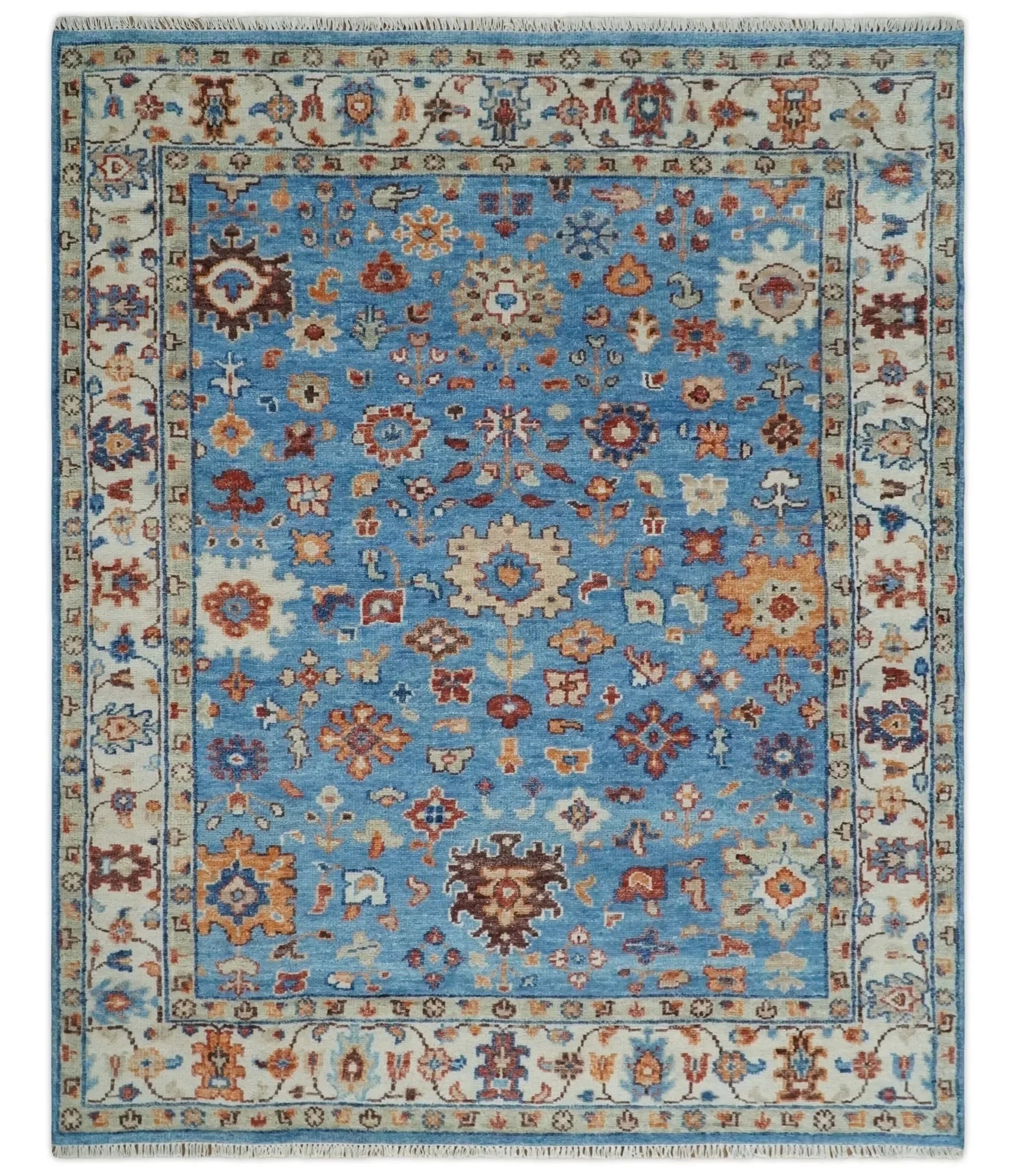 Custom made 11x16.6 Wool Traditional Blue and Ivory Vibrant Colorful Hand knotted Oushak Area Rug | TRD2741 - The Mayfair Hall
