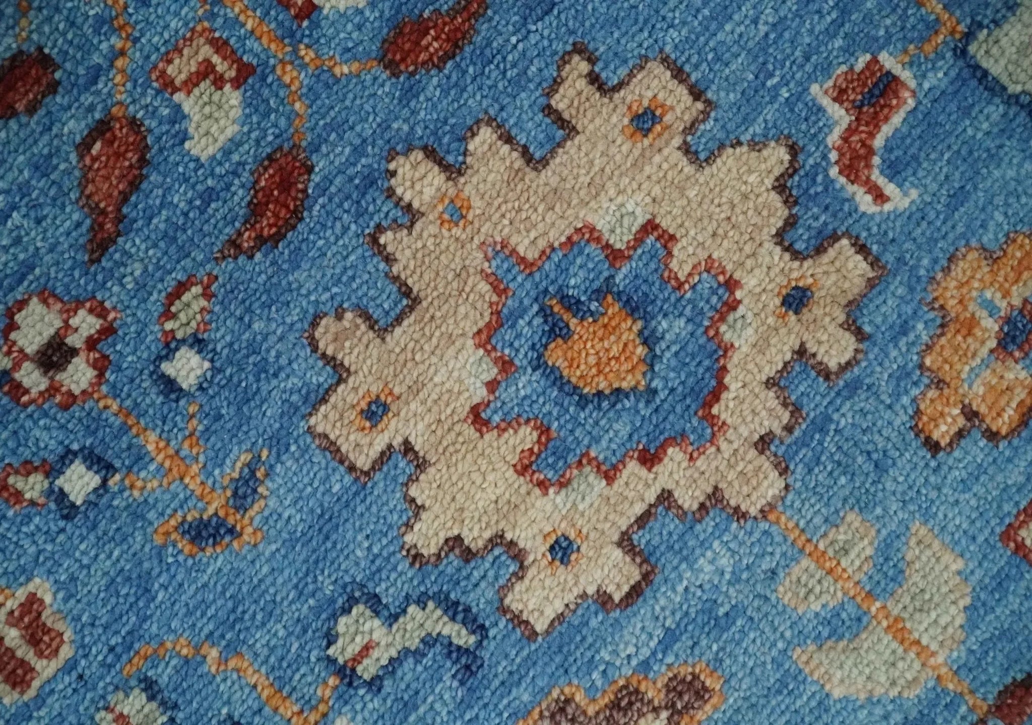 Custom made 11x16.6 Wool Traditional Blue and Ivory Vibrant Colorful Hand knotted Oushak Area Rug | TRD2741 - The Mayfair Hall