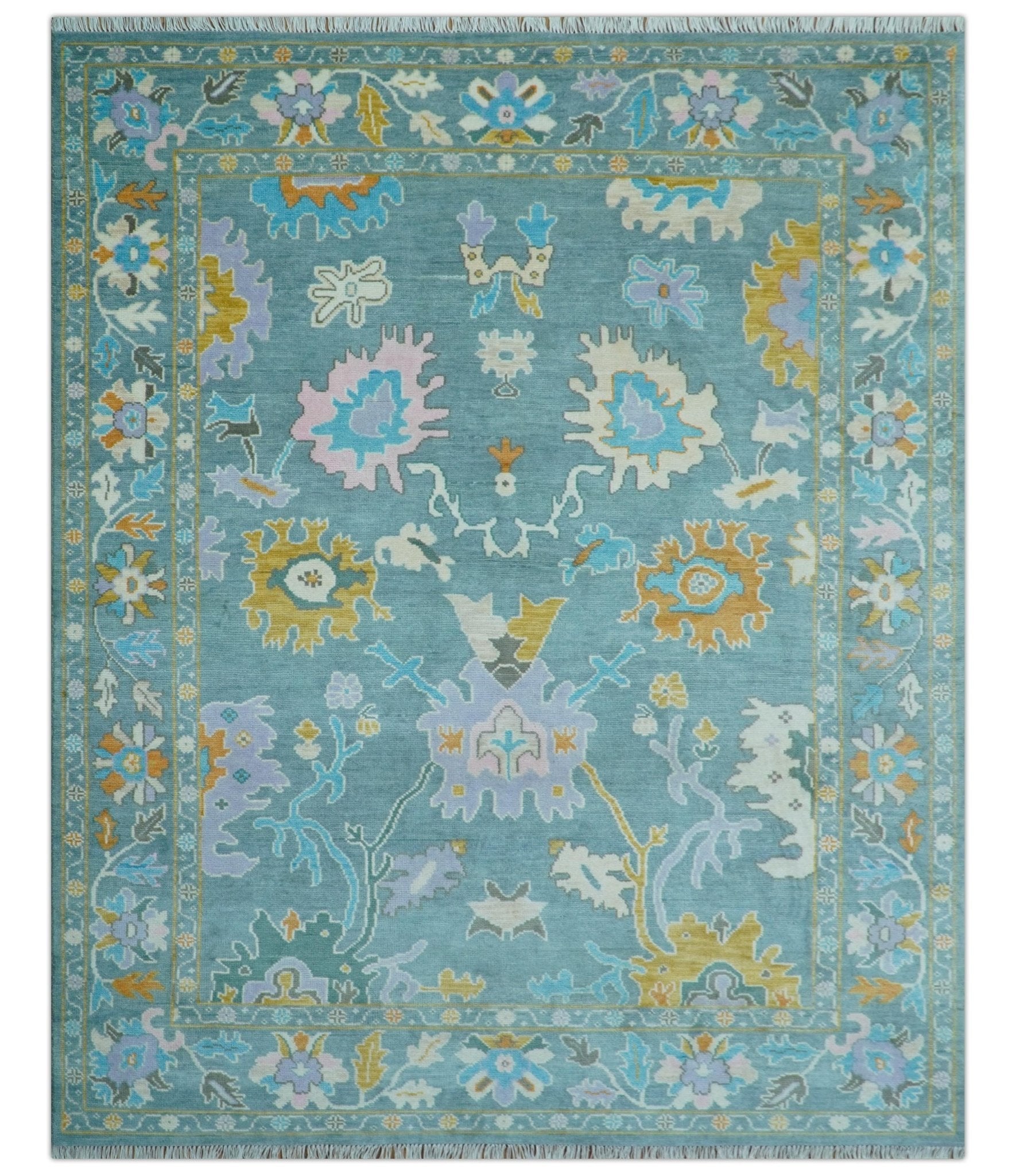 Custom Made Antique Blue Traditional Oushak Design Hand Knotted Wool Area Rug