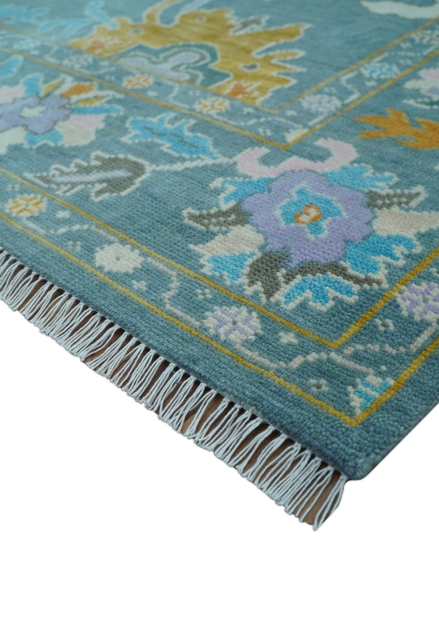Custom Made Antique Blue Traditional Oushak Design Hand Knotted Wool Area Rug