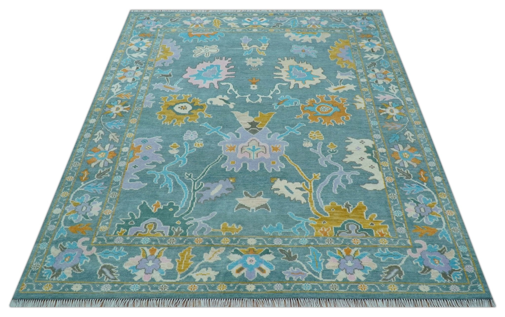 Custom Made Antique Blue Traditional Oushak Design Hand Knotted Wool Area Rug