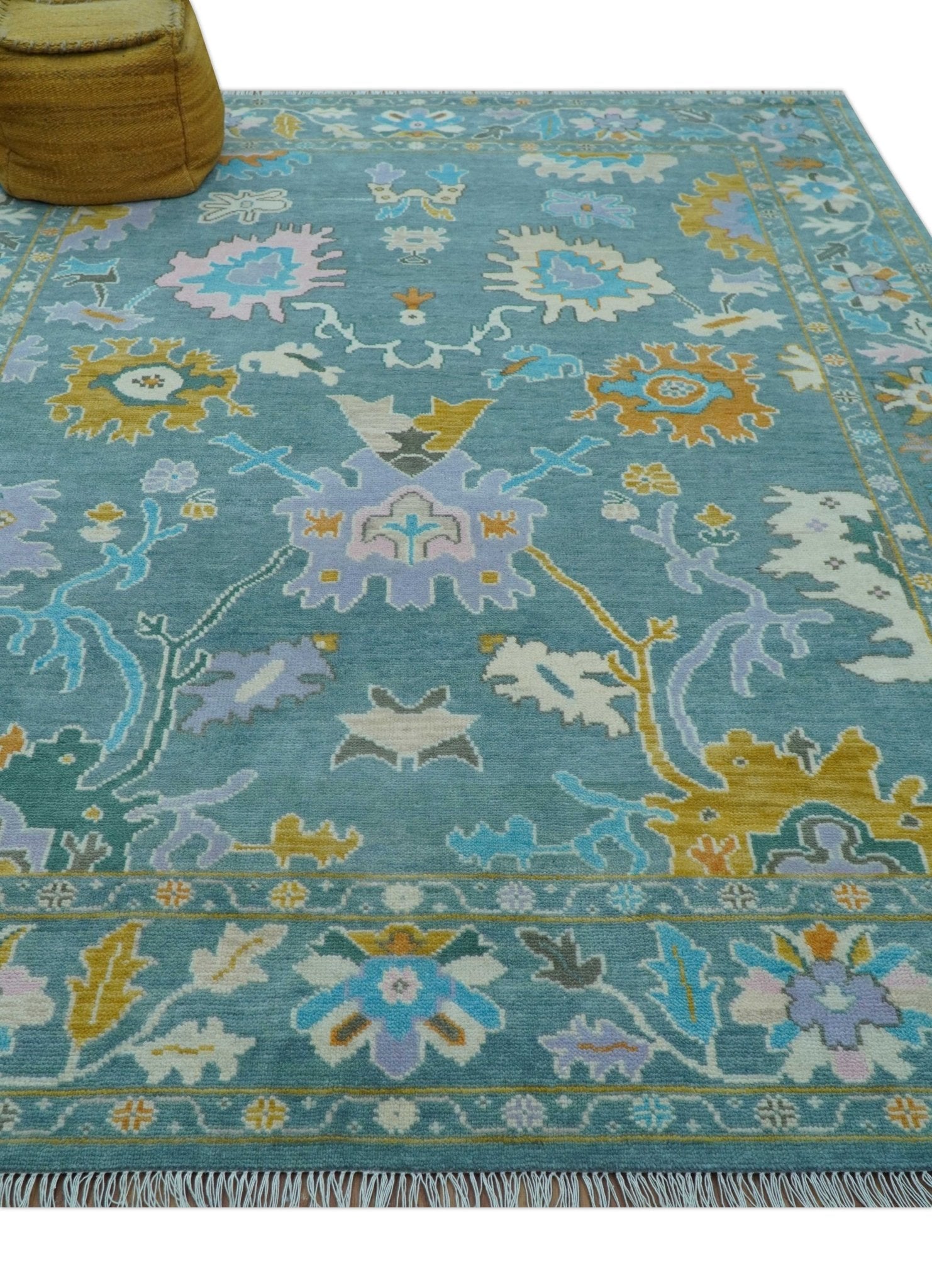 Custom Made Antique Blue Traditional Oushak Design Hand Knotted Wool Area Rug