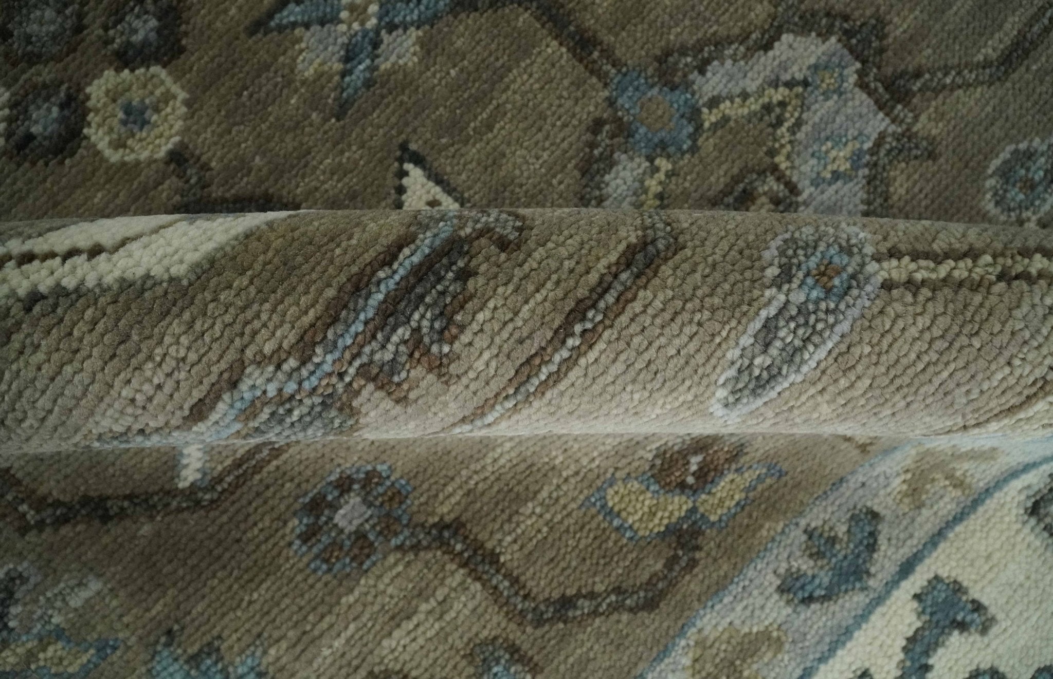 Custom Made Antique look Hand Knotted Beige, Ivory and Silver Oriental Oushak Multi Size Traditional Wool Area Rug - The Rug Decor