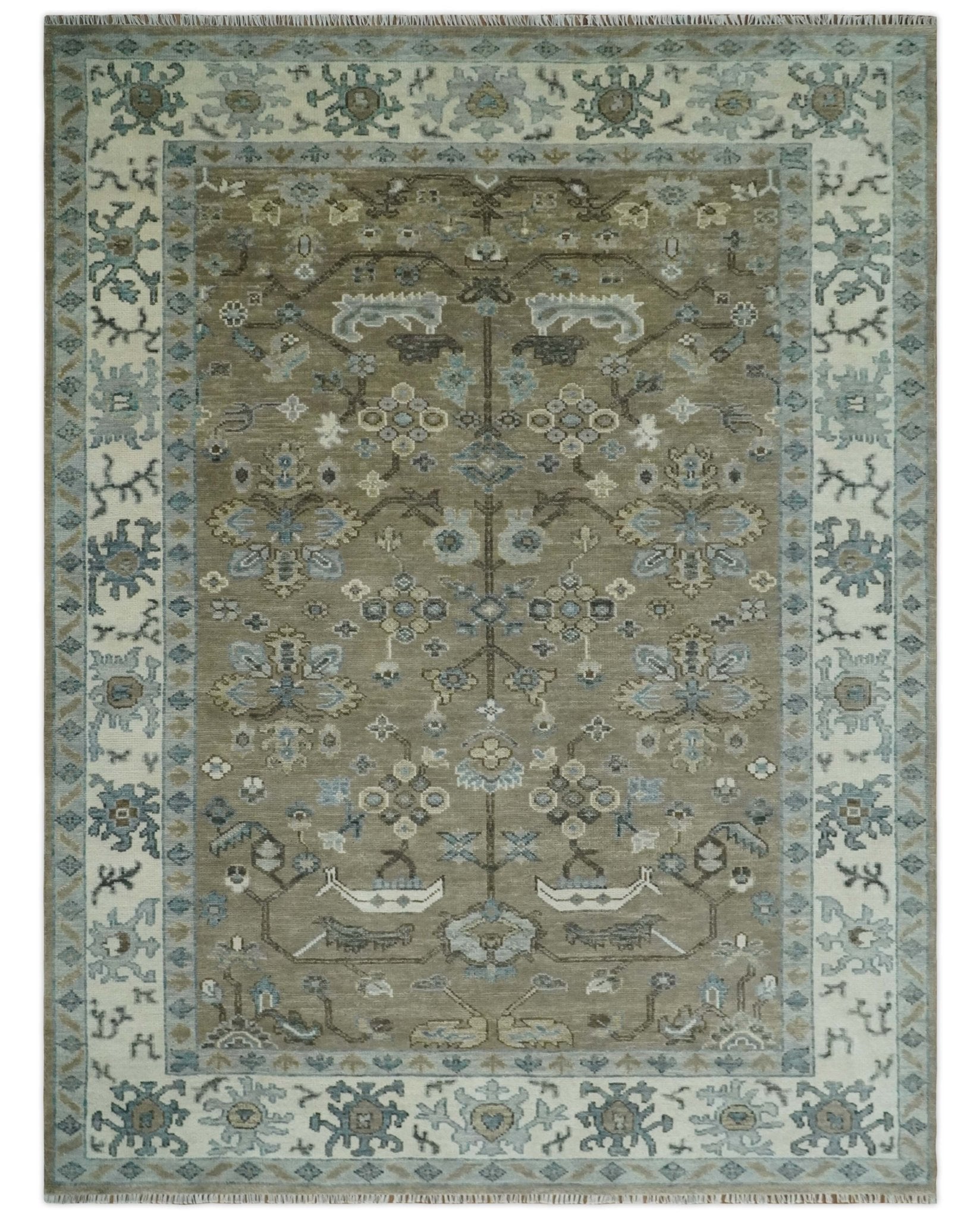 Custom Made Antique look Hand Knotted Beige, Ivory and Silver Oriental Oushak Multi Size Traditional Wool Area Rug - The Rug Decor