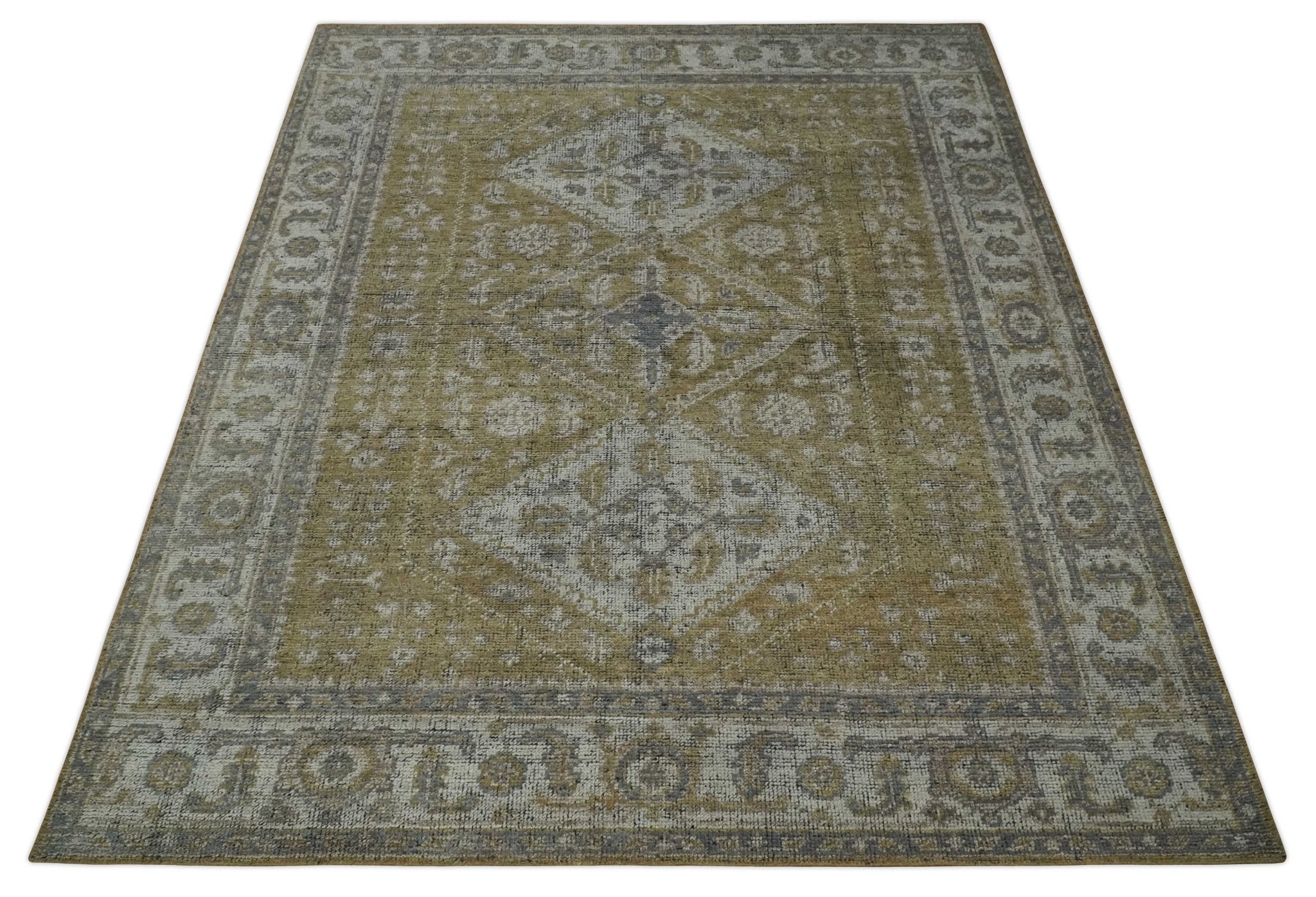 Custom Made Antique Style Hand Knotted Olive, Silver and Charcoal Traditional Wool Area Rug - The Rug Decor
