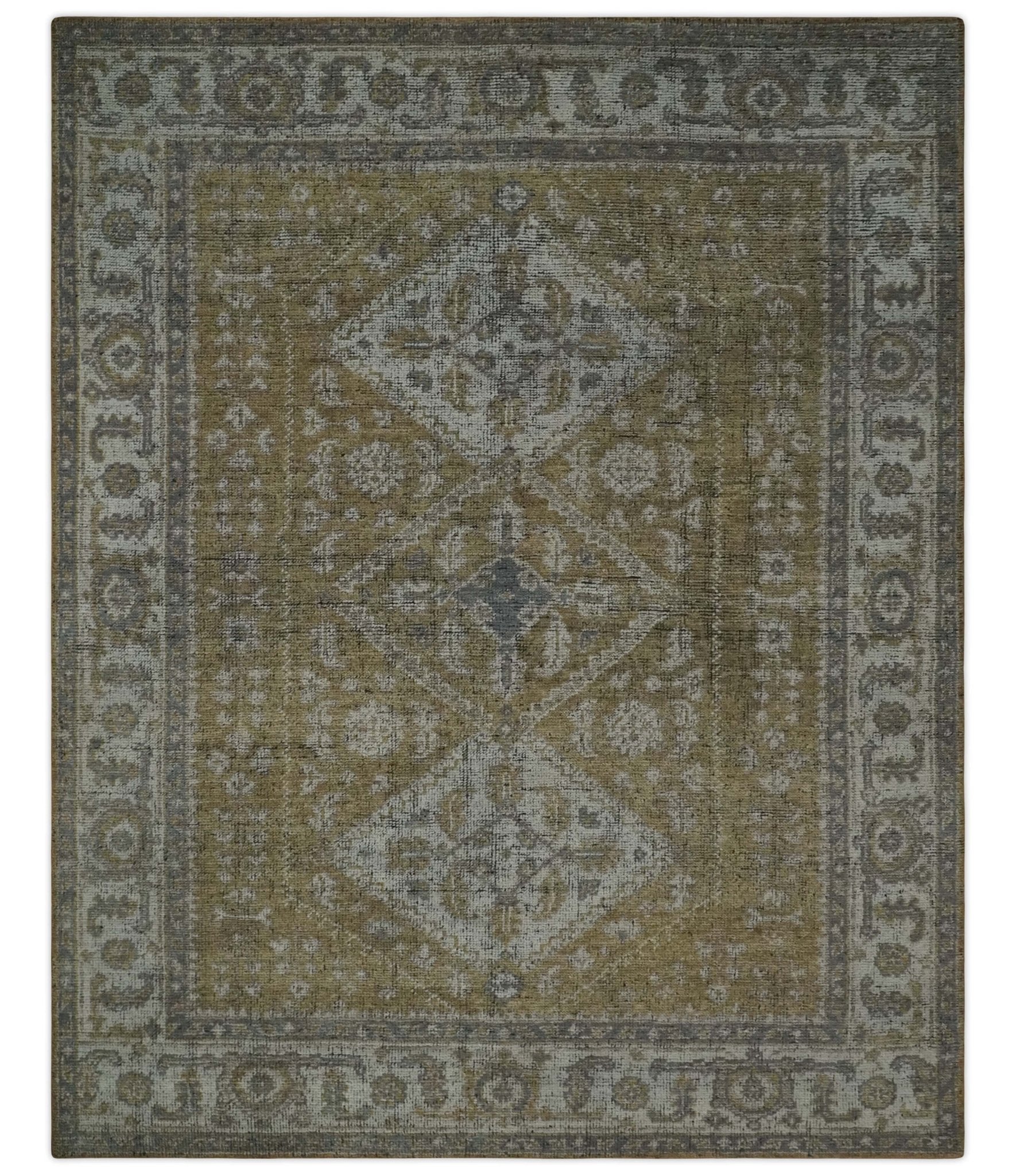 Custom Made Antique Style Hand Knotted Olive, Silver and Charcoal Traditional Wool Area Rug - The Rug Decor