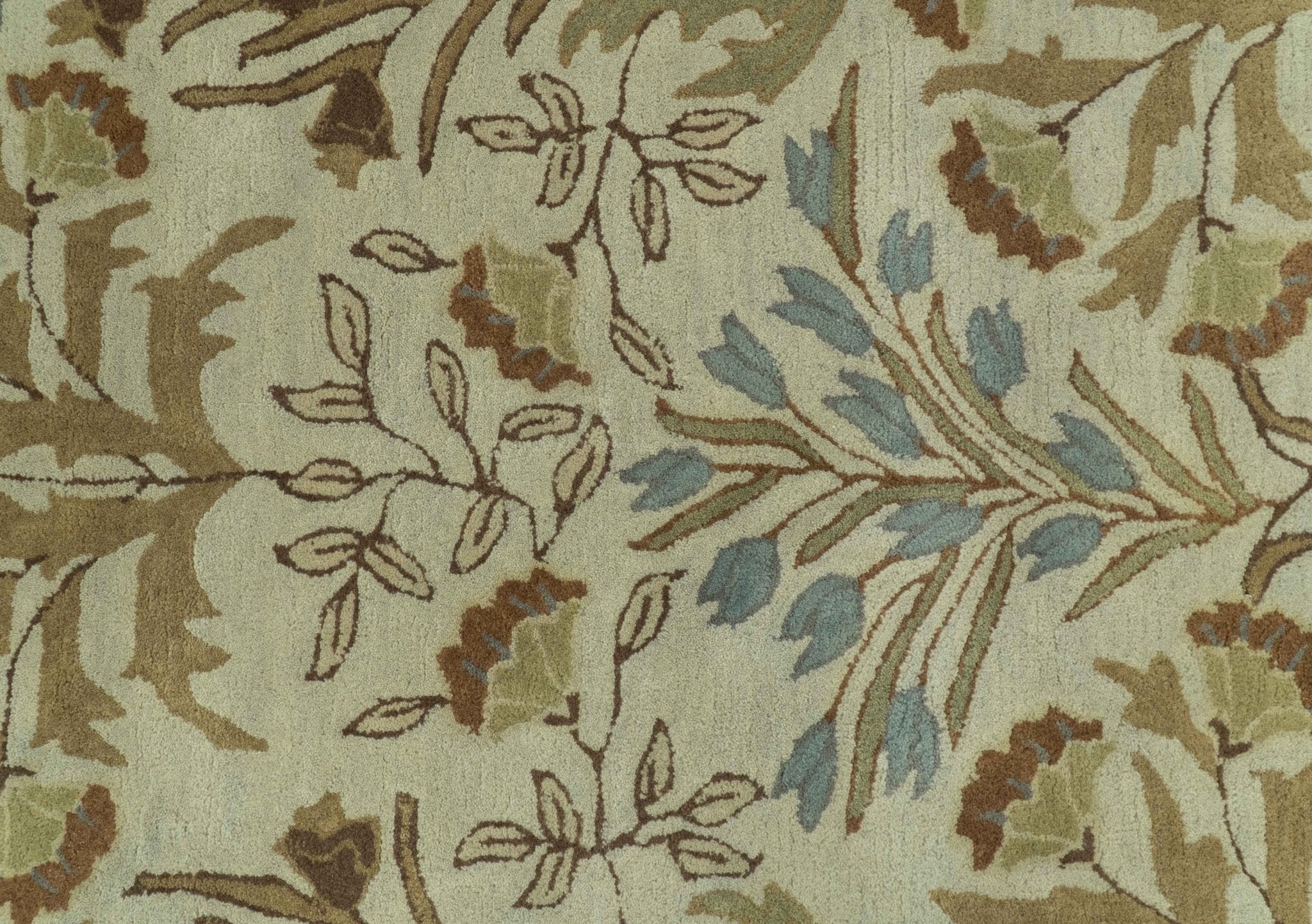 Custom Made Beige And Brown Traditional Floral Design Hand Tufted Wool Area Rug - The Rug Decor