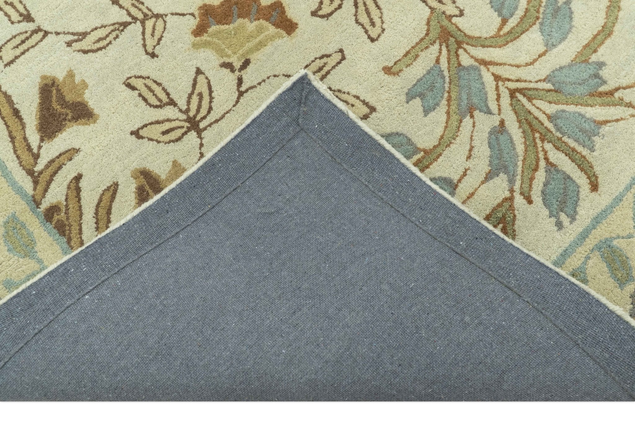 Custom Made Beige And Brown Traditional Floral Design Hand Tufted Wool Area Rug - The Rug Decor