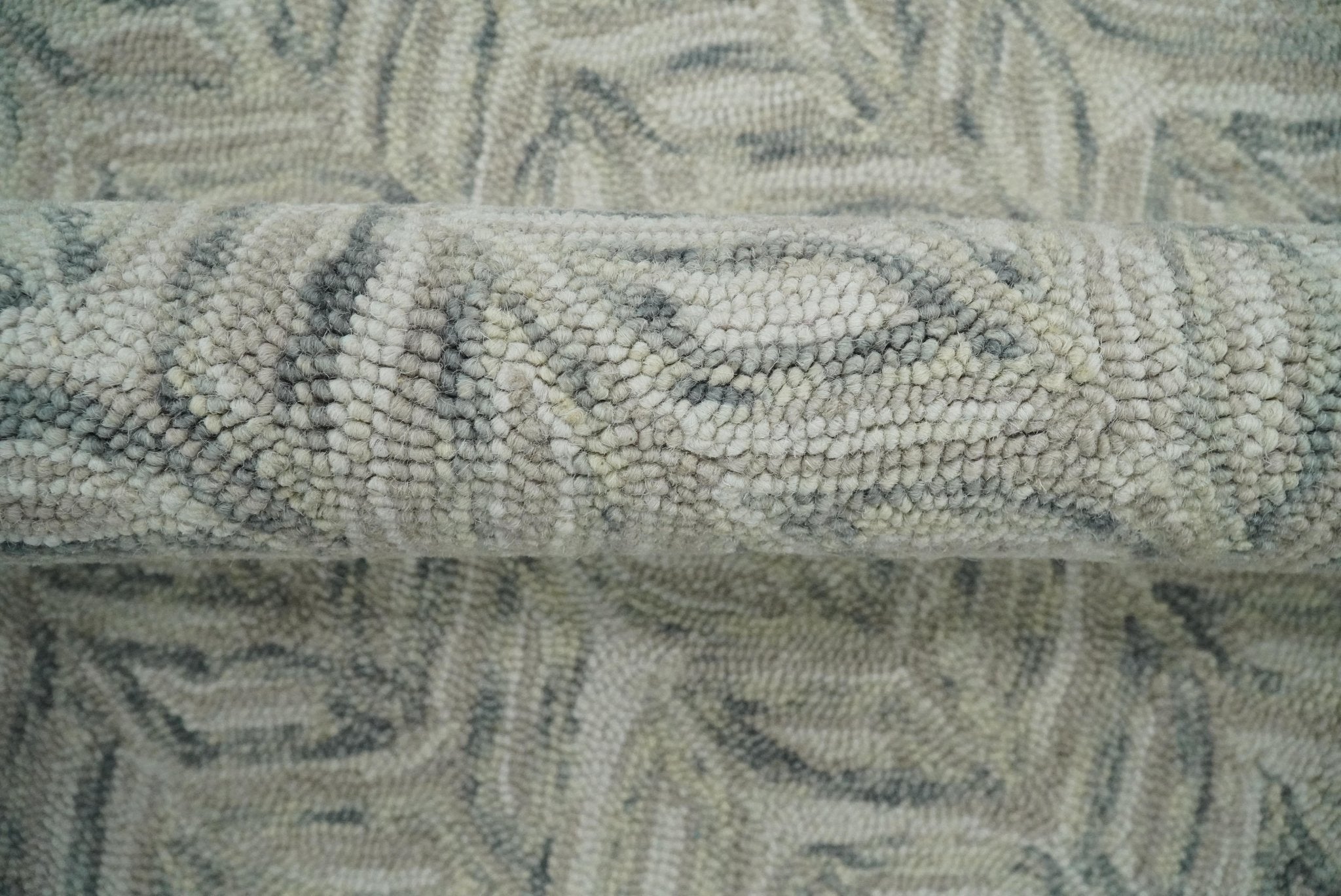 Custom Made Beige and Gray Leaf's Hand Tufted Modern Scandinavian Wool Loop Rug - The Rug Decor