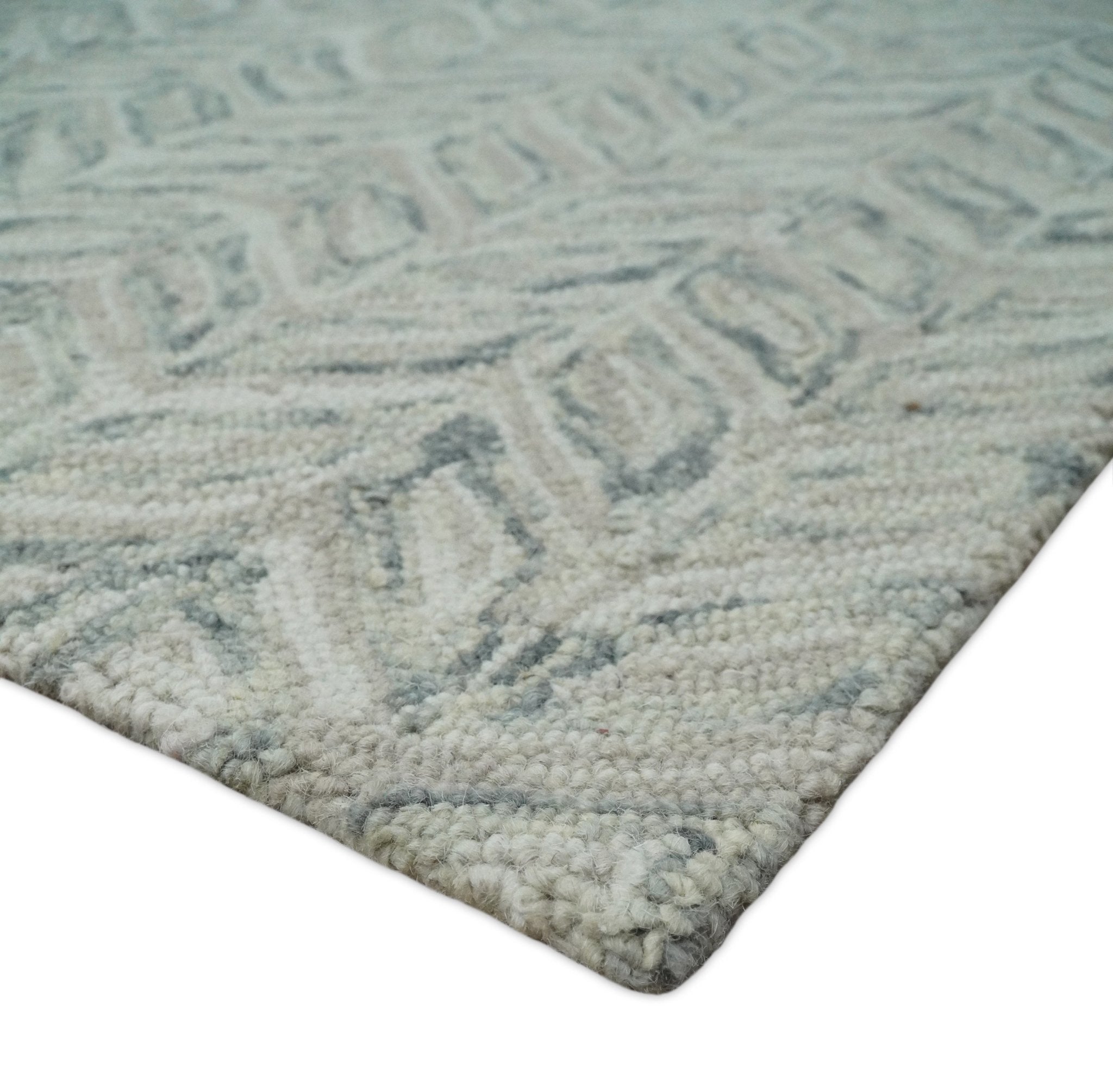 Custom Made Beige and Gray Leaf's Hand Tufted Modern Scandinavian Wool Loop Rug - The Rug Decor