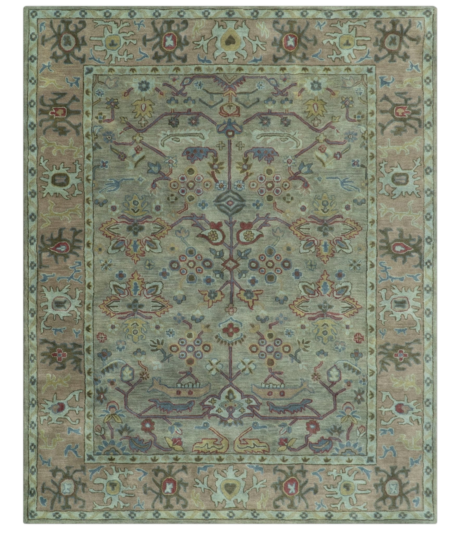 Custom Made Beige and peac Traditional Oushak Design Hand Tufted Wool Rug - The Rug Decor