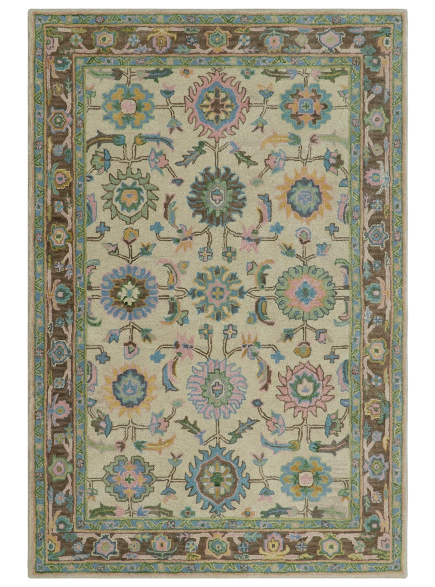 Custom Made Beige, Blue and Purple Traditional Floral Hand Tufted wool rug - The Rug Decor