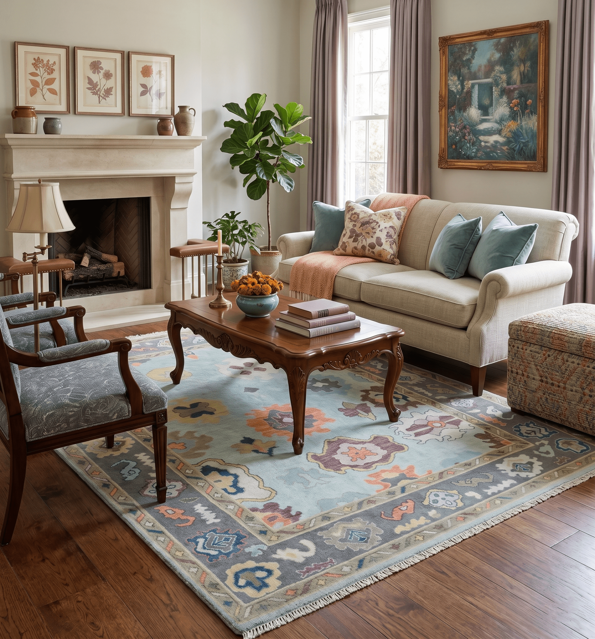 Custom Made Blue and Gray Hand Knotted Traditional Oushak Wool Area Rug