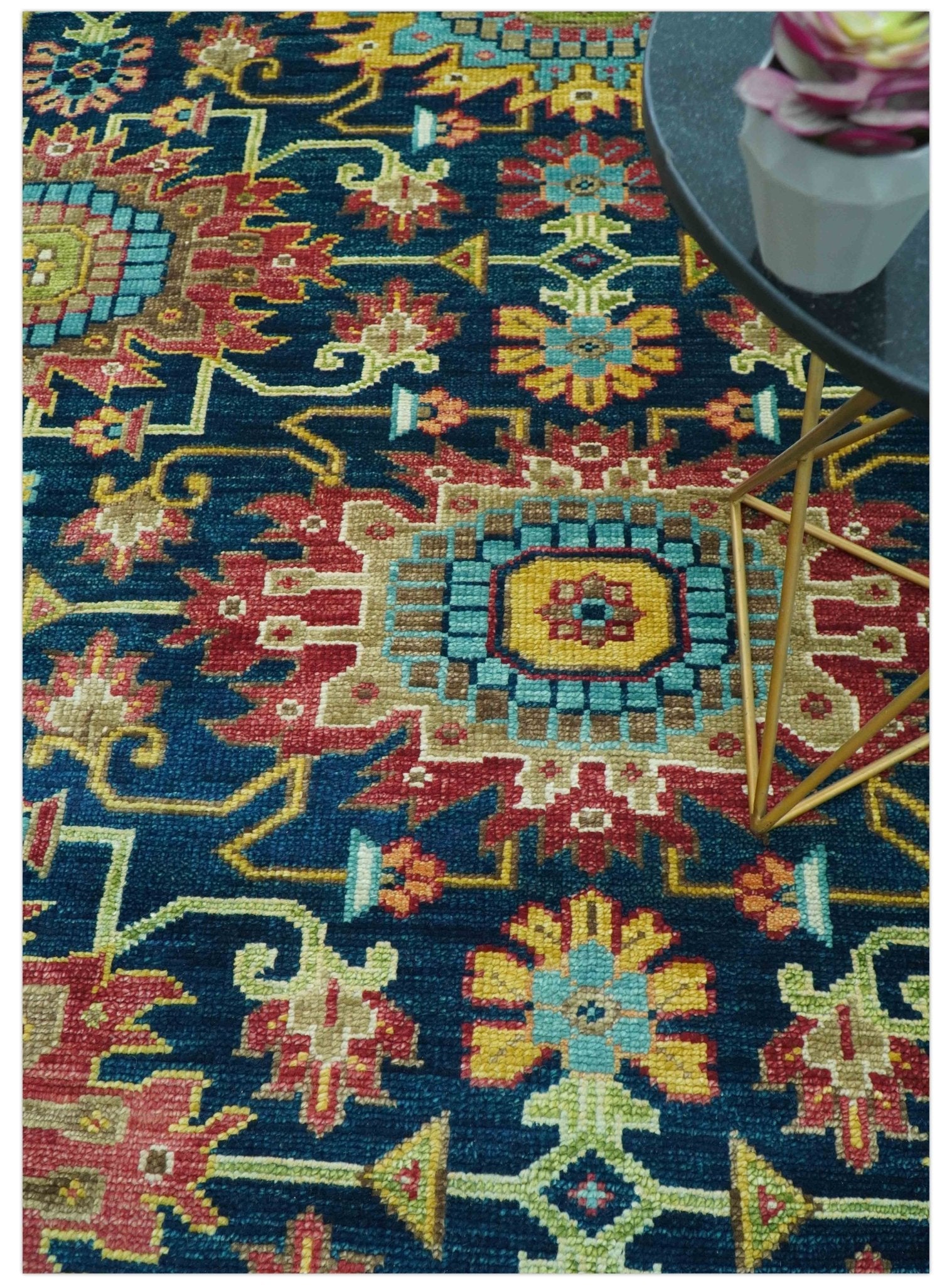 Custom Made Blue And Olive Traditional Medallion Hand Knotted Wool Rug - The Rug Decor
