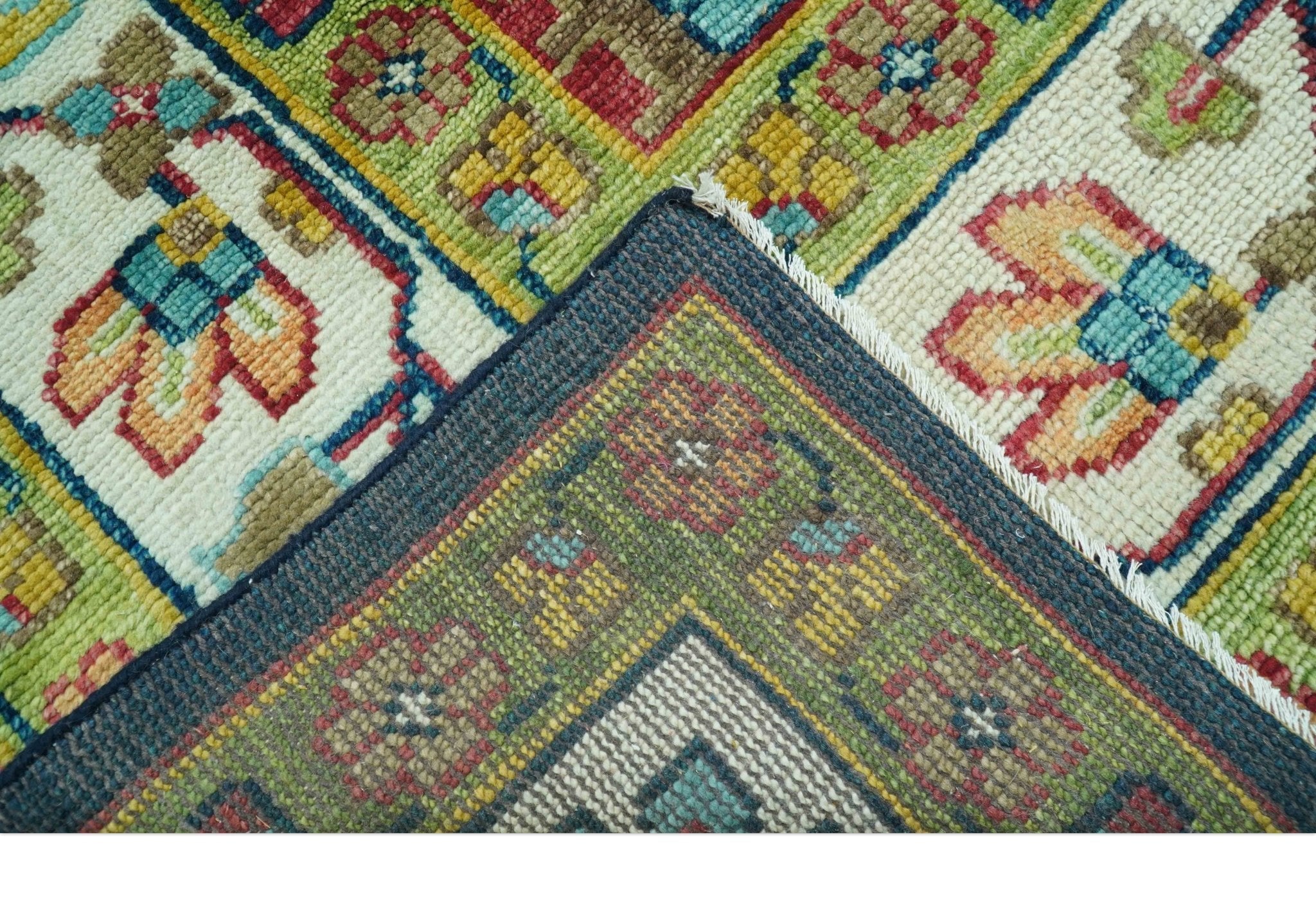 Custom Made Blue And Olive Traditional Medallion Hand Knotted Wool Rug - The Rug Decor