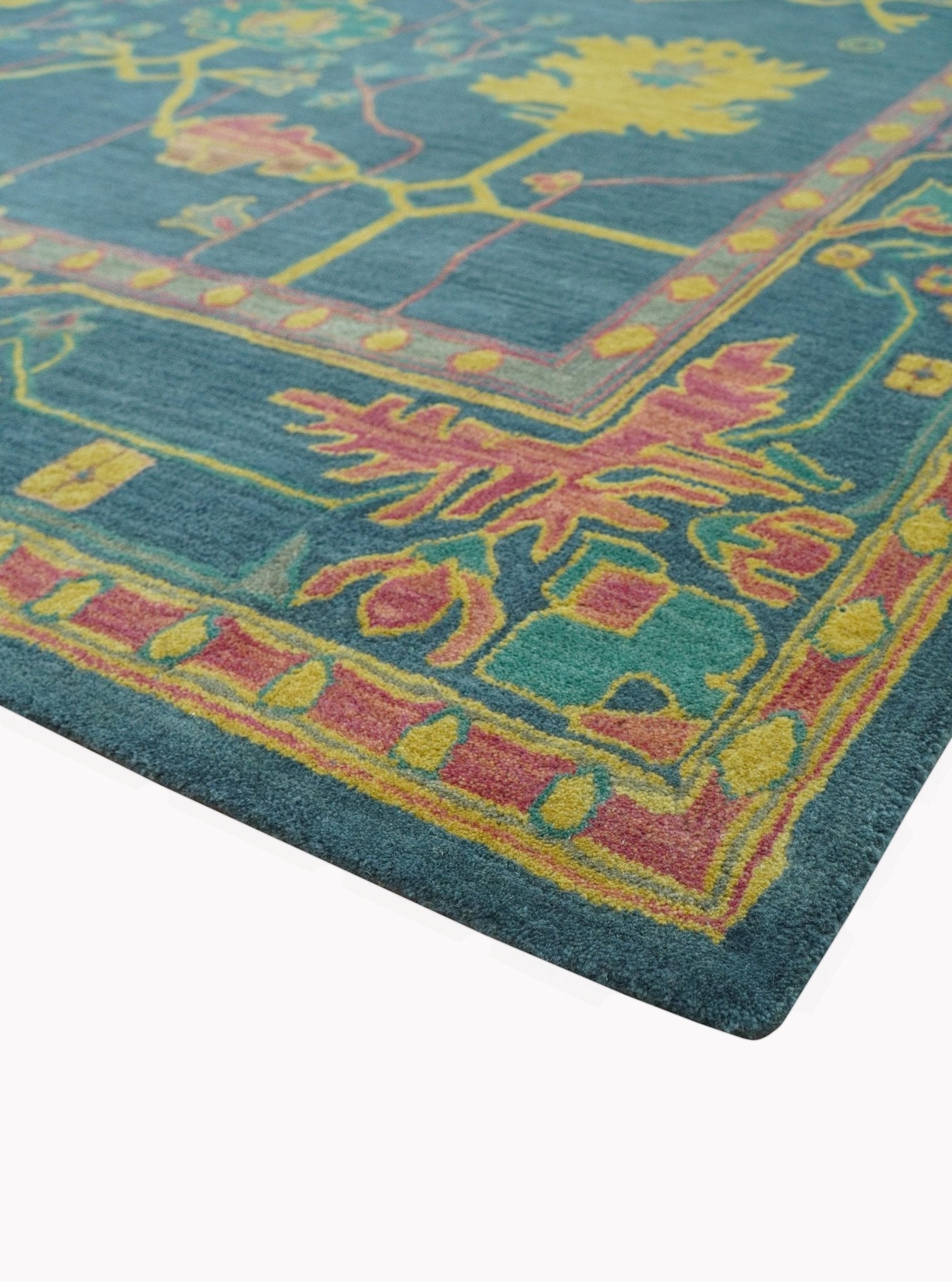 Custom Made Blue And Yellow Traditional Oushak Design Hand Tufted Wool Rug