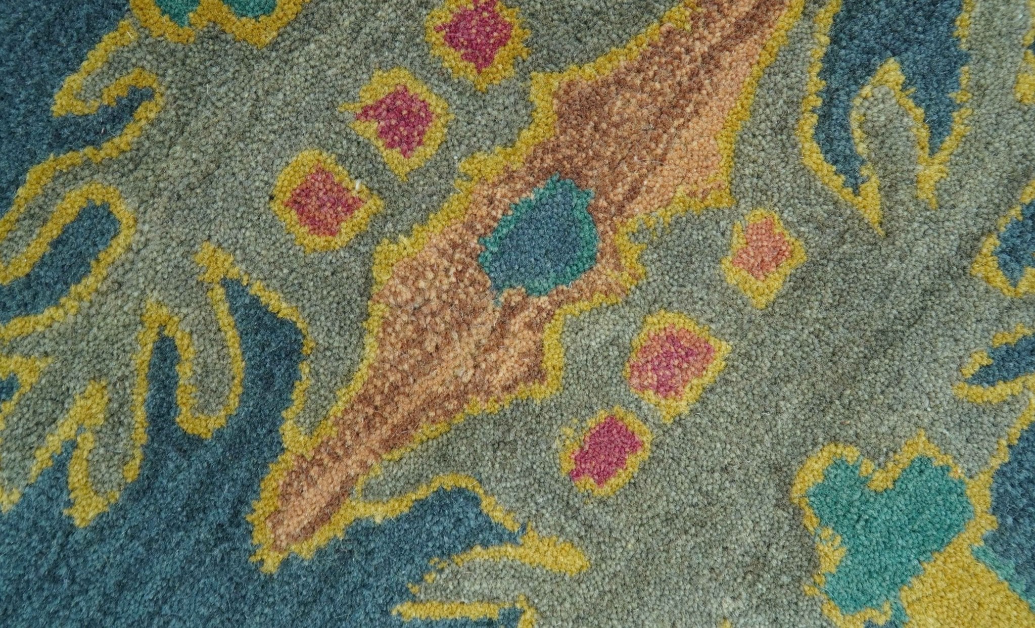 Custom Made Blue And Yellow Traditional Oushak Design Hand Tufted Wool Rug