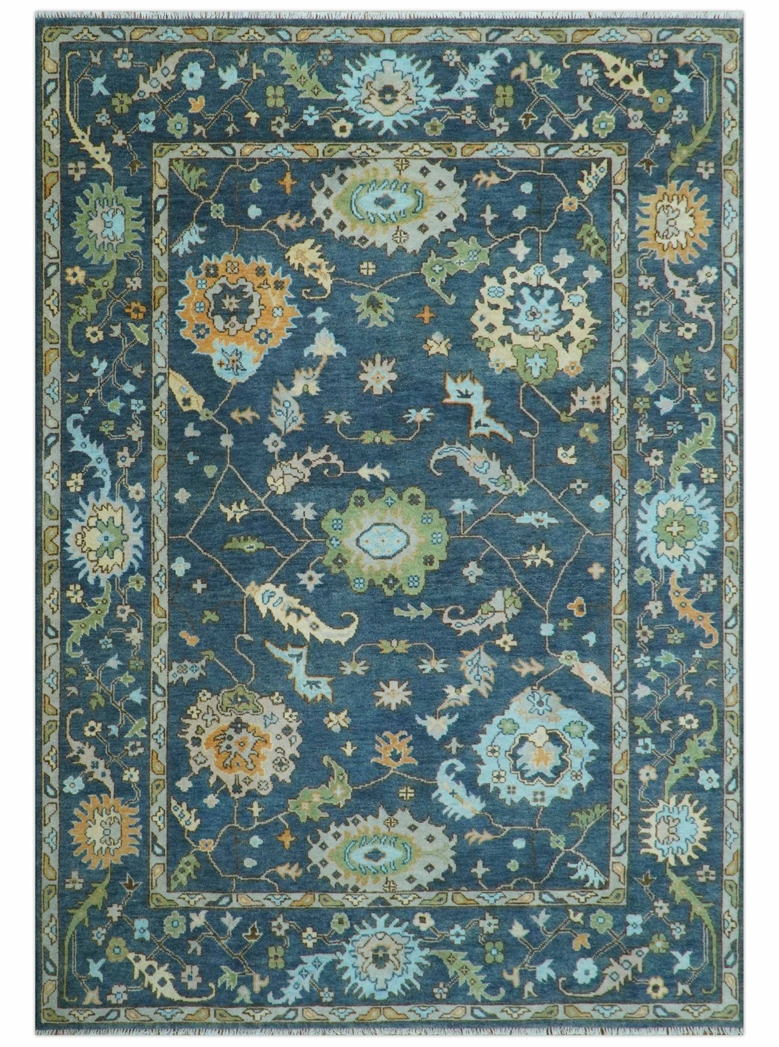 Custom Made Blue, Beige and Green Multi size Hand knotted Traditional Oushak Wool Area Rug - The Rug Decor