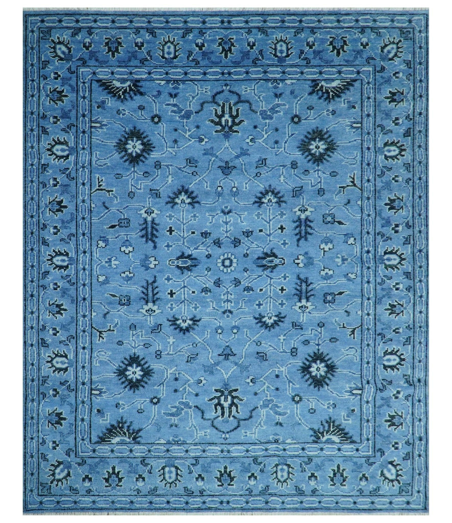Custom Made Blue Traditional Persian Design Hand Knotted Wool Rug - The Rug Decor
