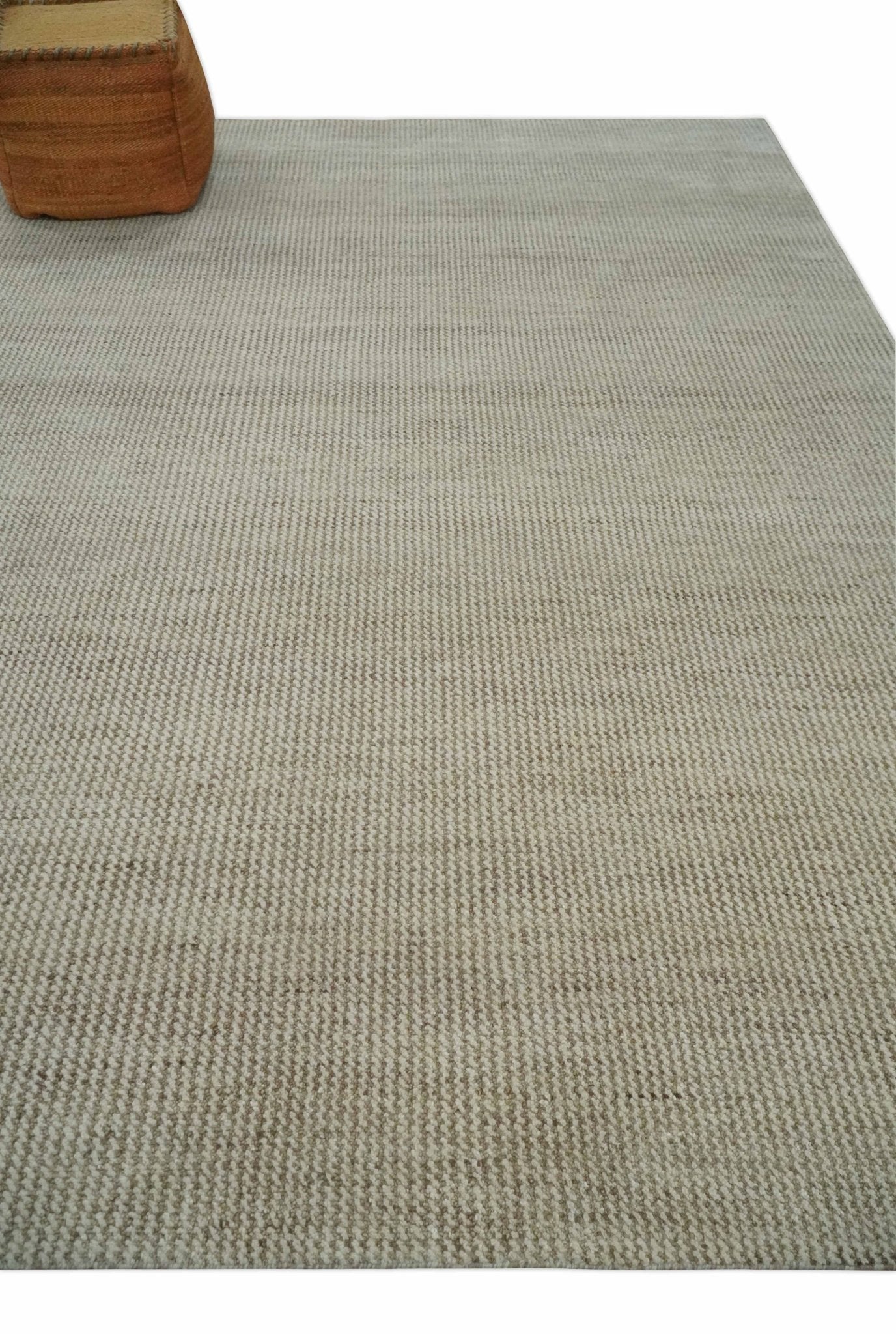 Custom Made Contemporary Beige and Ivory Hand Knotted Rug Area Rug - The Rug Decor