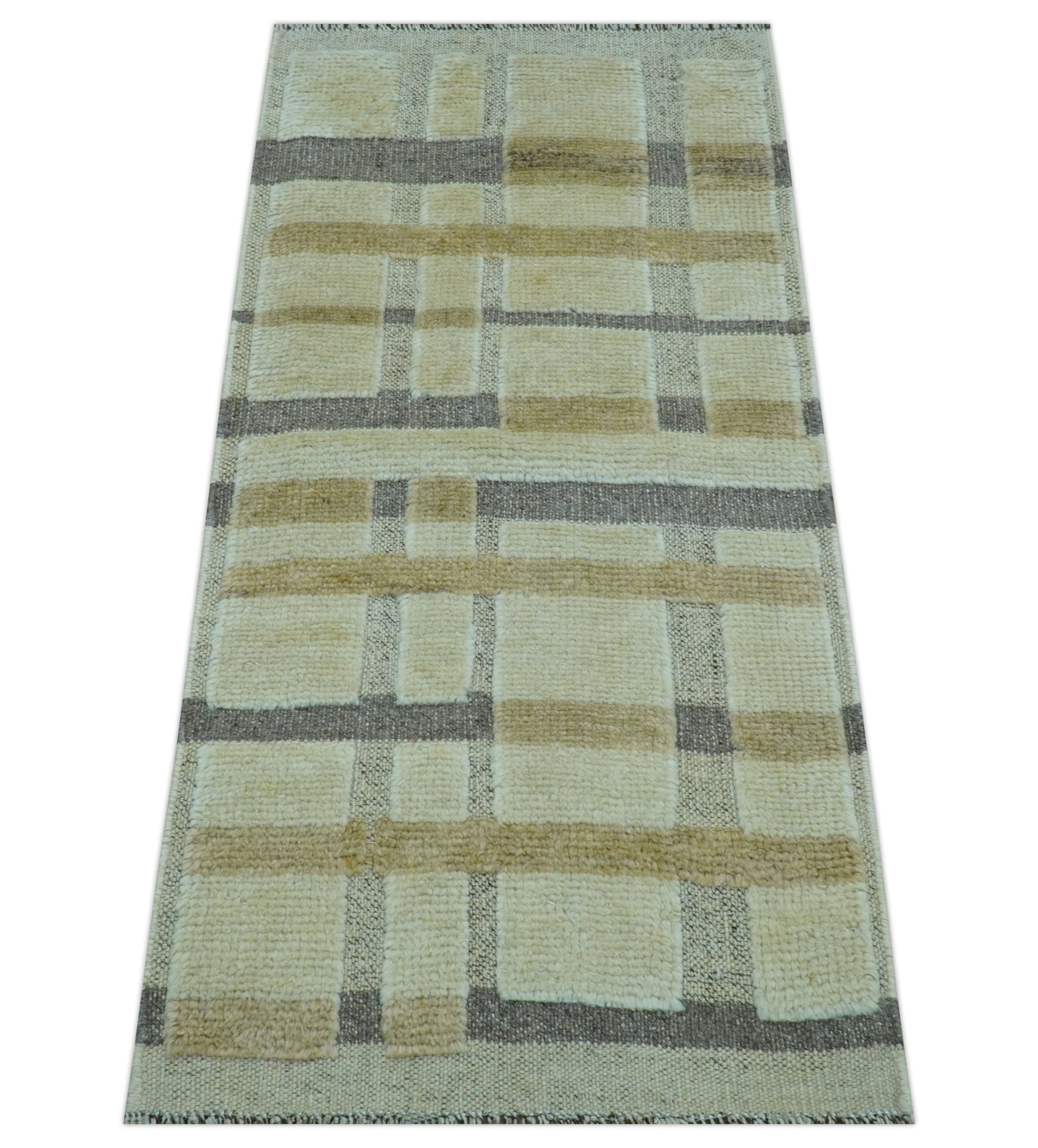 Custom Made Contemporary Design Beige And Gray Hand knotted wool Area Rug - The Rug Decor