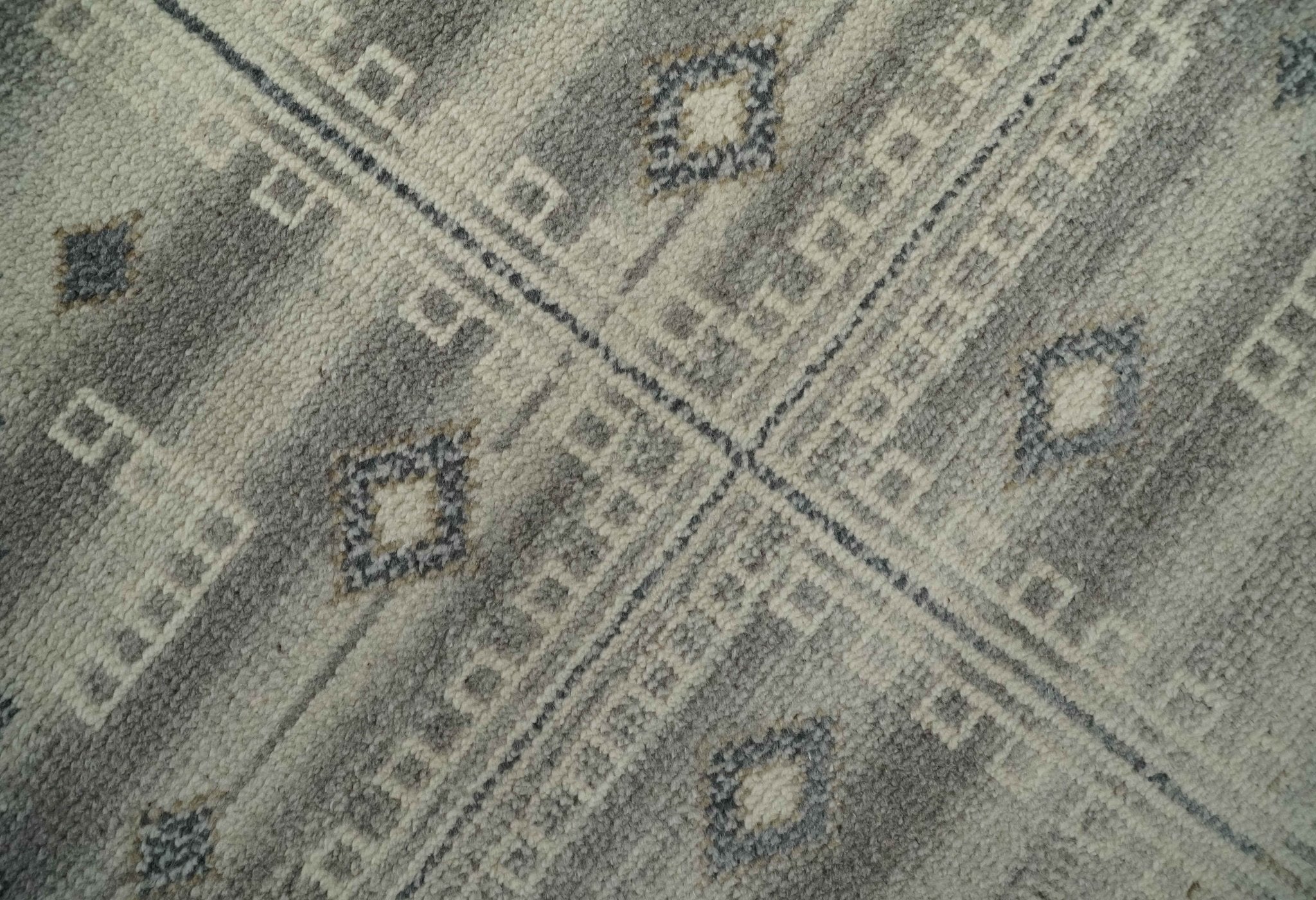 Custom Made Earthy Hand Knotted Ivory, Charcoal and Beige Wool Area Rug - The Rug Decor