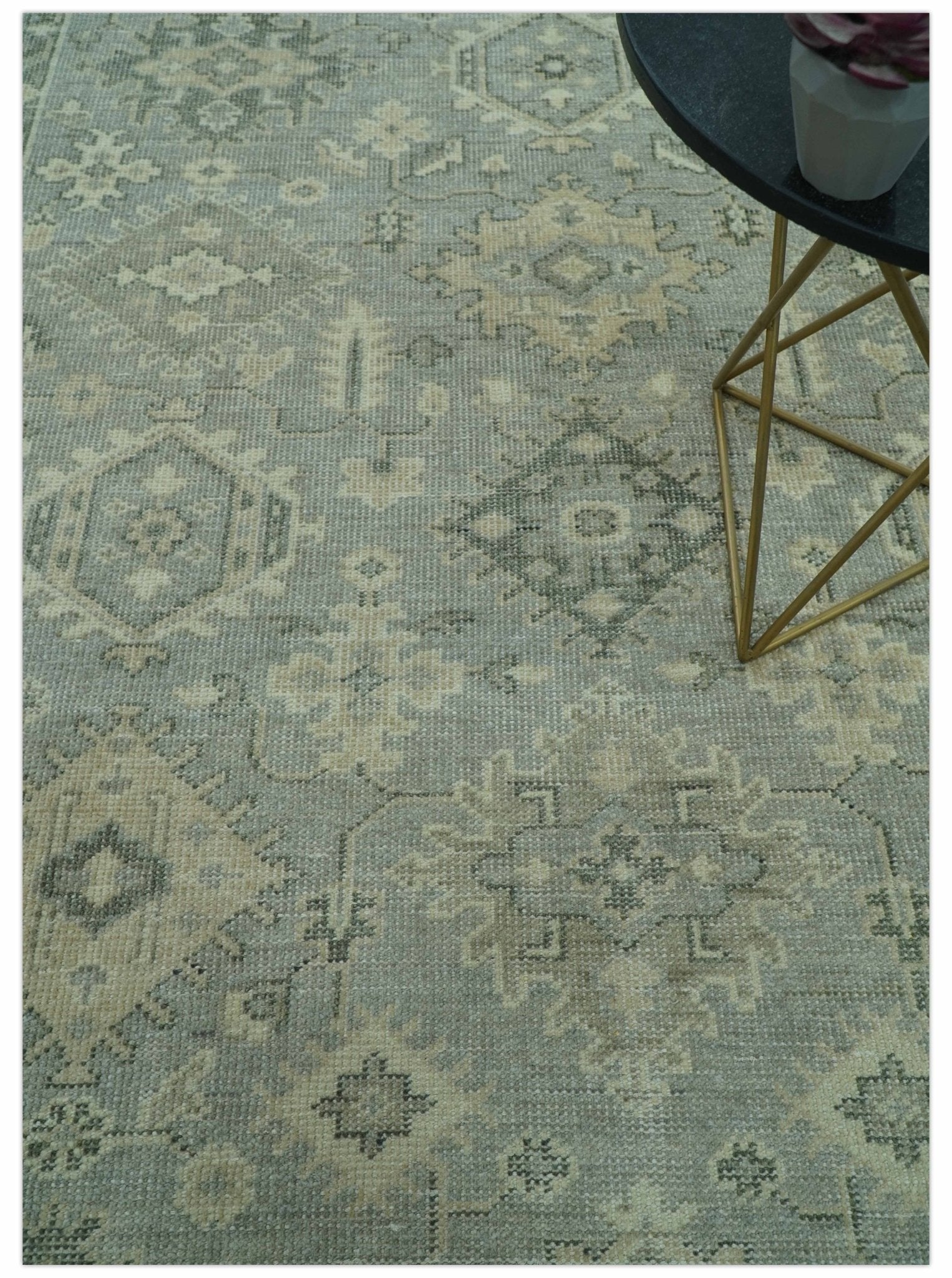 Custom Made Gray And Ivory Traditional Turkish Design Hand knotted Wool Area Rug