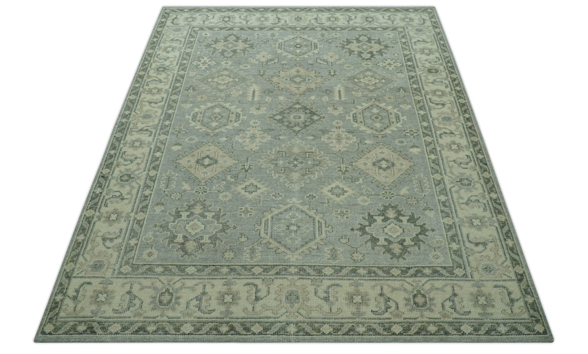Custom Made Gray And Ivory Traditional Turkish Design Hand knotted Wool Area Rug