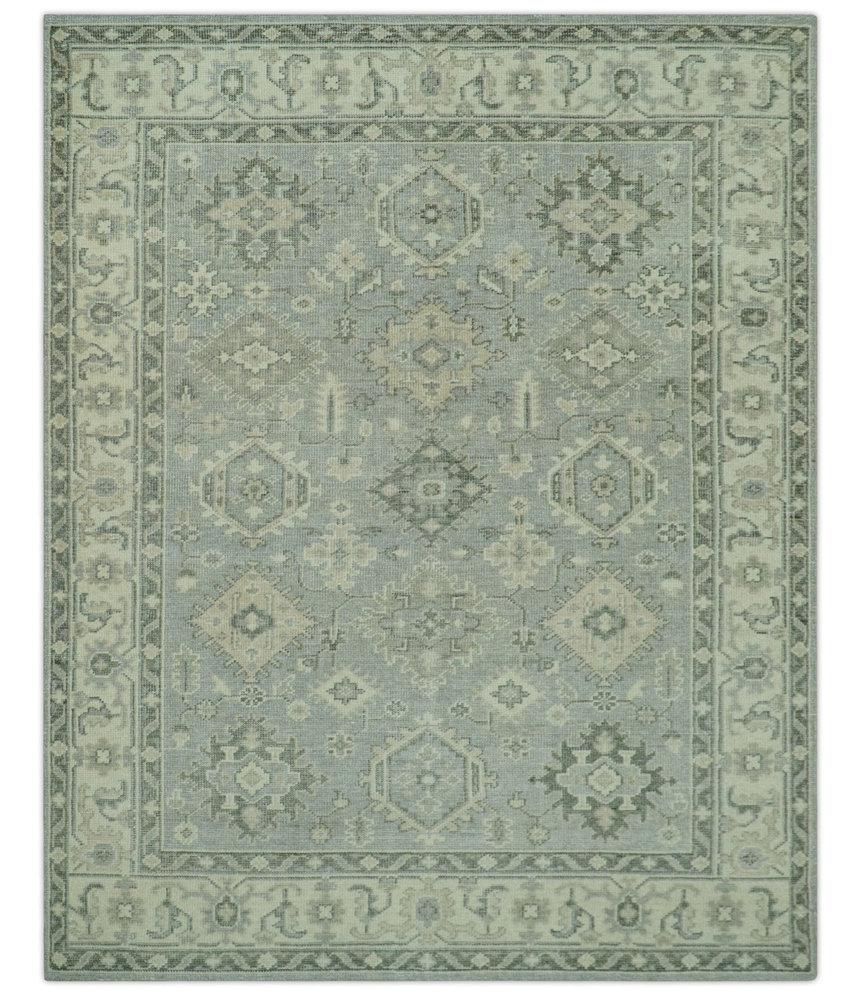 Custom Made Gray And Ivory Traditional Turkish Design Hand knotted Wool Area Rug