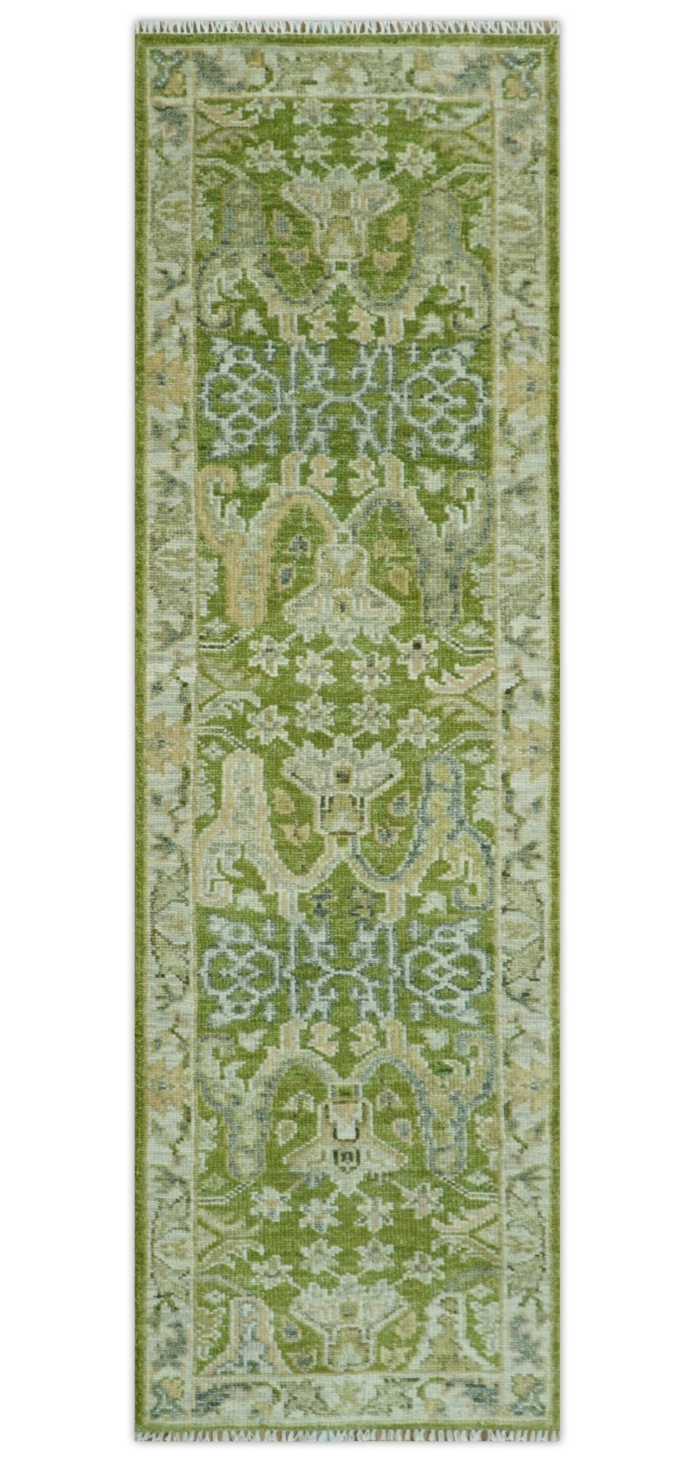 Custom Made Green and Ivory Traditional Dragon Oushak Design Hand knotted wool rug - The Rug Decor