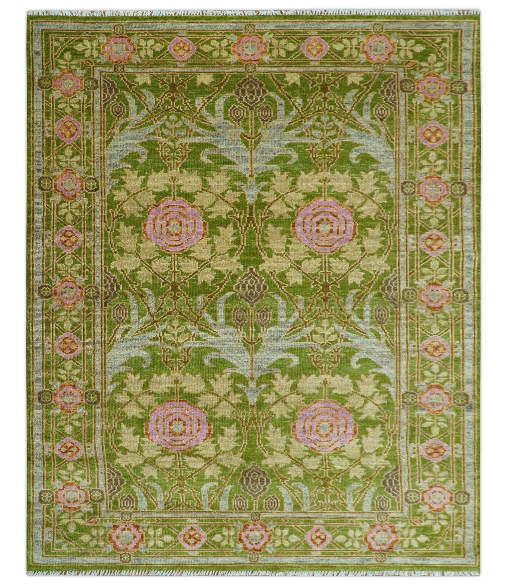 Custom Made Green And Pink Traditional Donegal Design Hand Knotted wool area rug