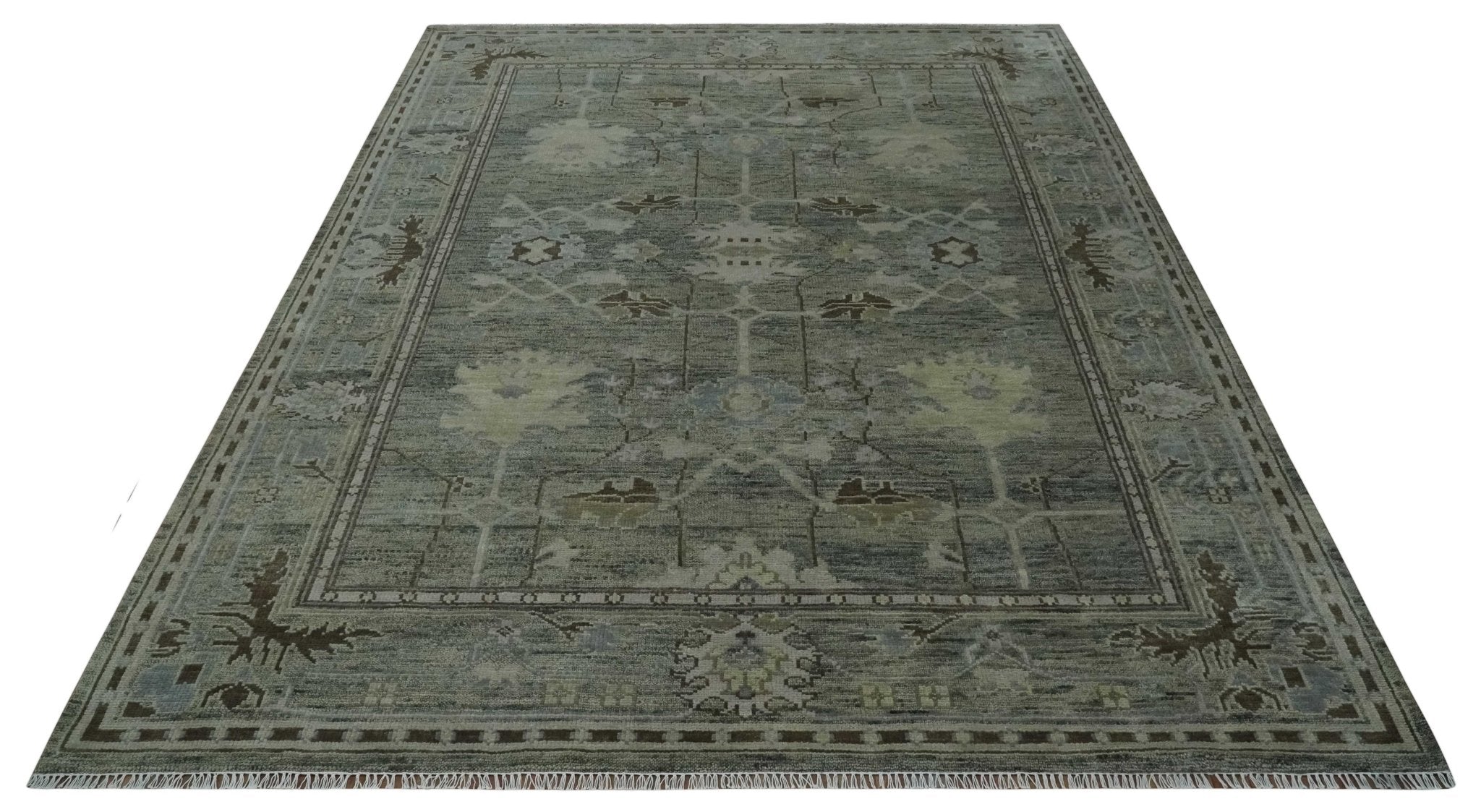 Custom Made Hand Knotted Gray and Brown Oriental Oushak Multi Size Traditional Wool Areaa Rug - The Rug Decor