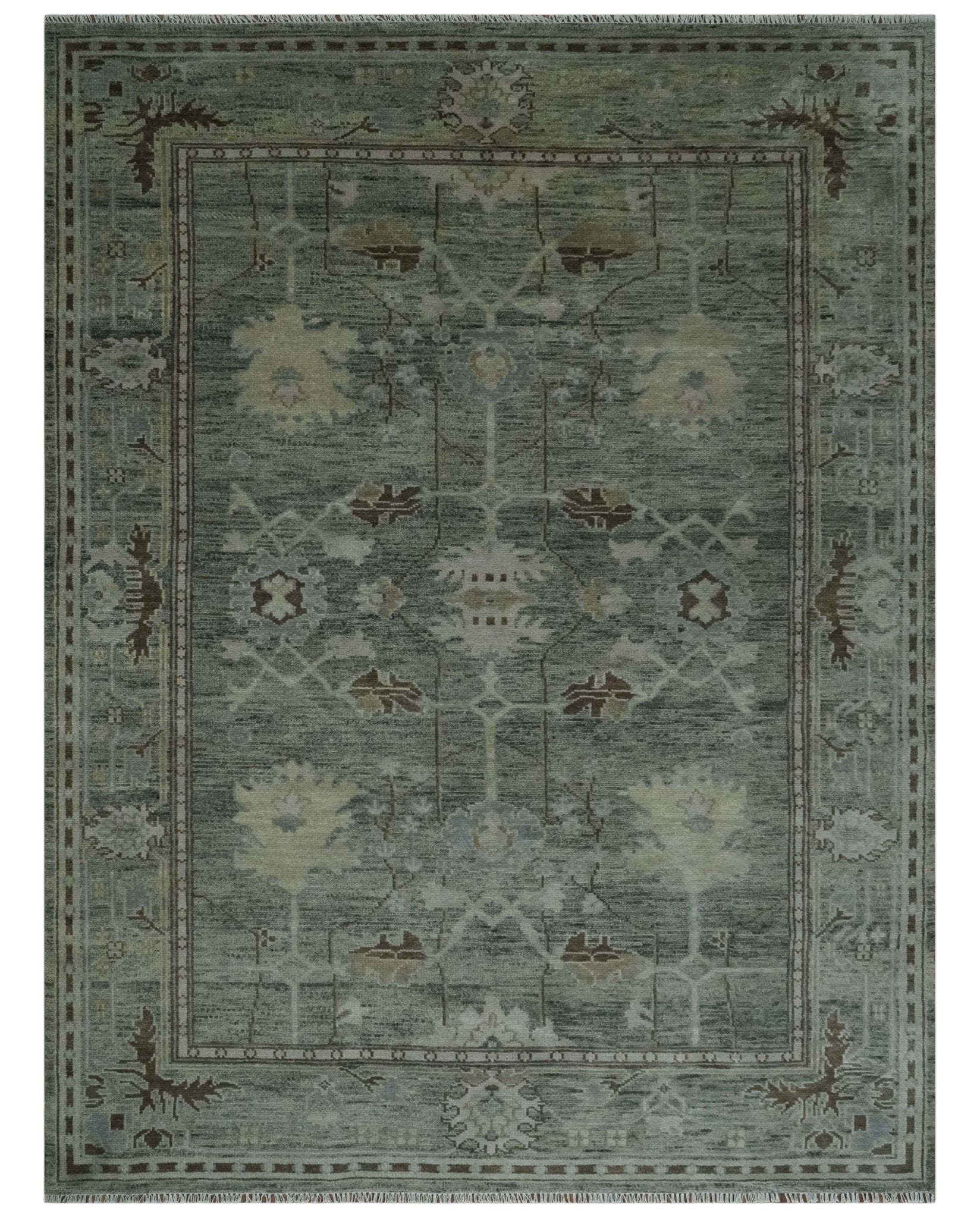Custom Made Hand Knotted Gray and Brown Oriental Oushak Multi Size Traditional Wool Areaa Rug - The Rug Decor
