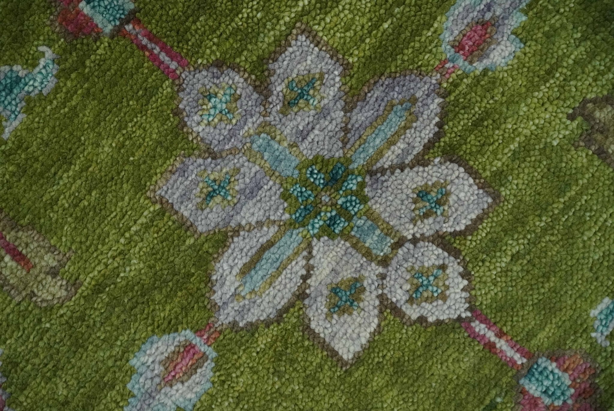 Custom Made Hand Knotted Green, Silver and Maroon Traditional Wool Area Rug - The Rug Decor