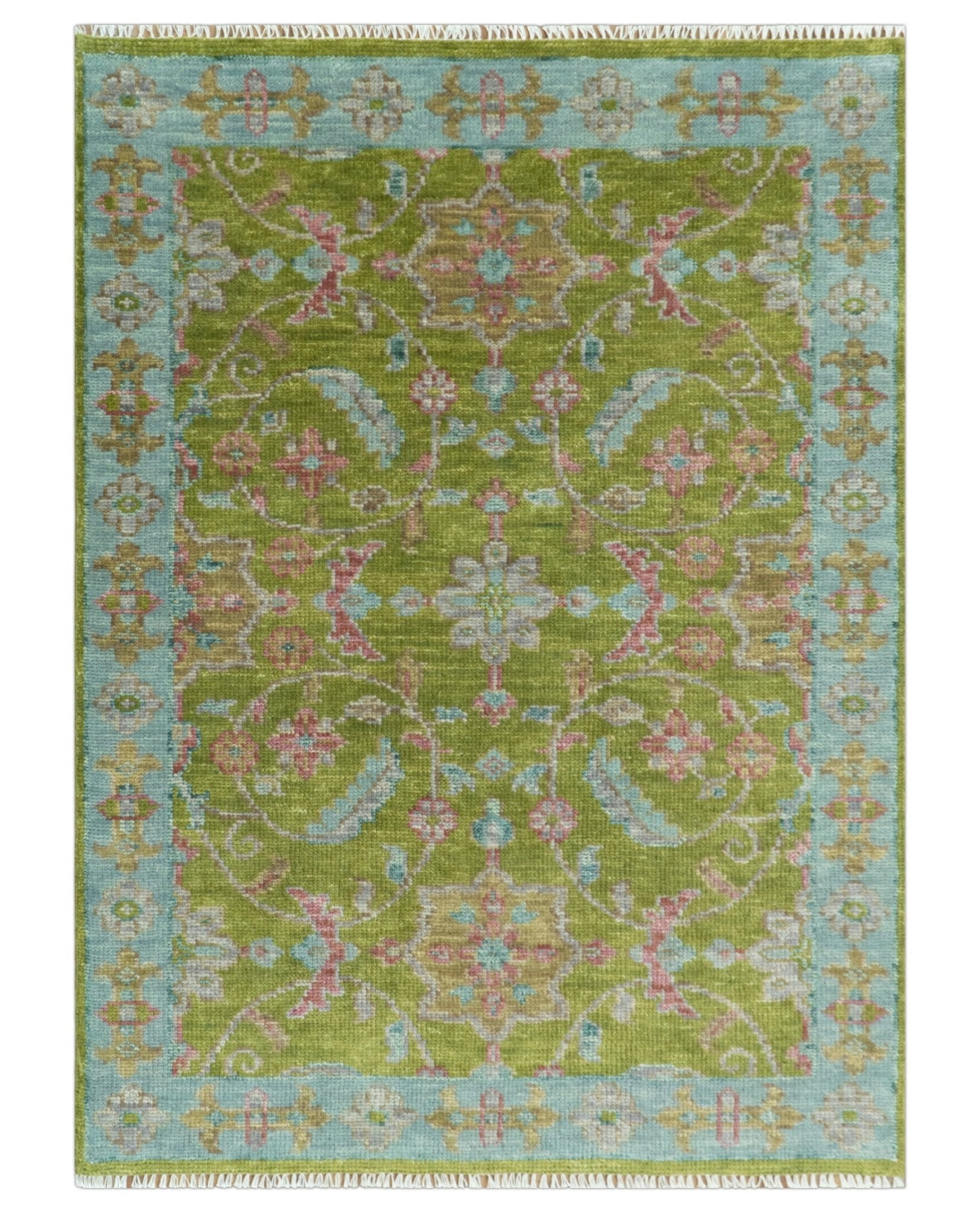 Custom Made Hand Knotted Green, Silver and Maroon Traditional Wool Area Rug - The Rug Decor