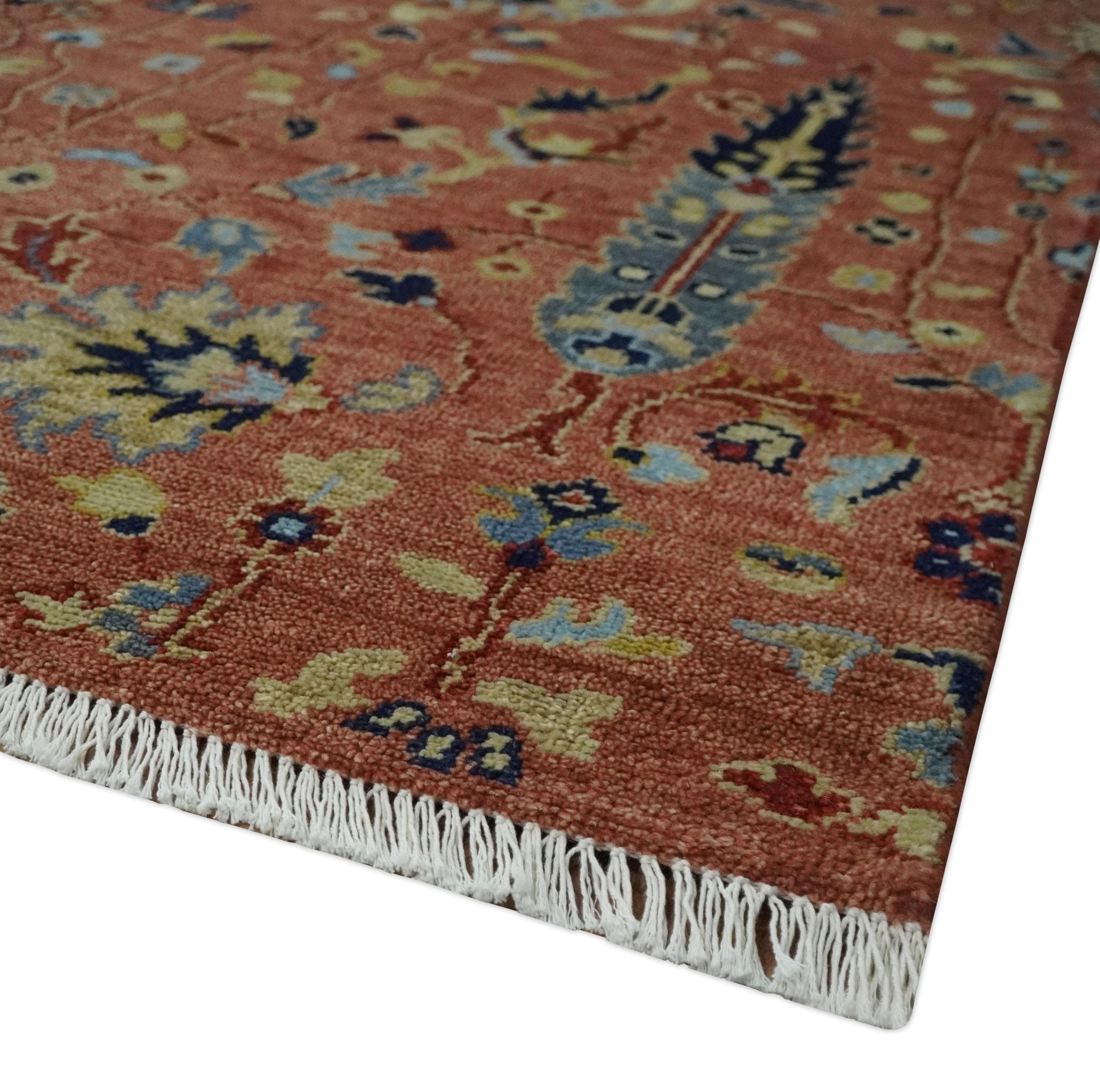 custom Made Hand Knotted Rust and Beige Traditional Turkish Knot Oushak Wool Rug - The Rug Decor