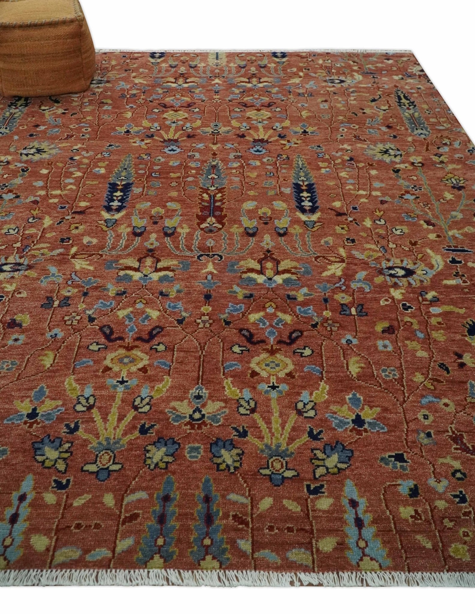 custom Made Hand Knotted Rust and Beige Traditional Turkish Knot Oushak Wool Rug - The Rug Decor