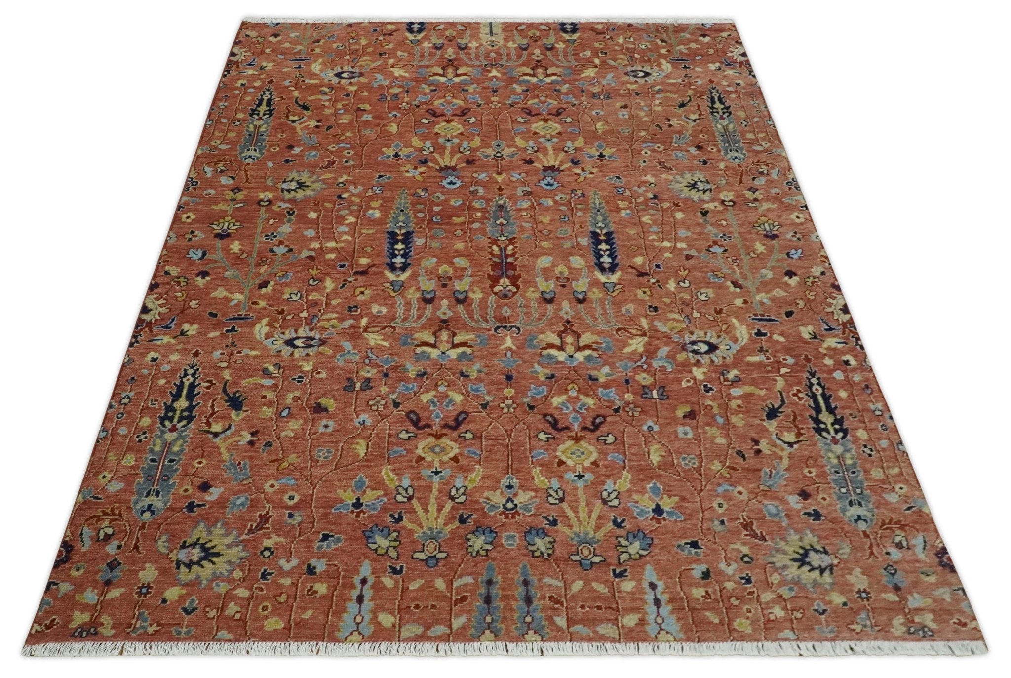 custom Made Hand Knotted Rust and Beige Traditional Turkish Knot Oushak Wool Rug - The Rug Decor