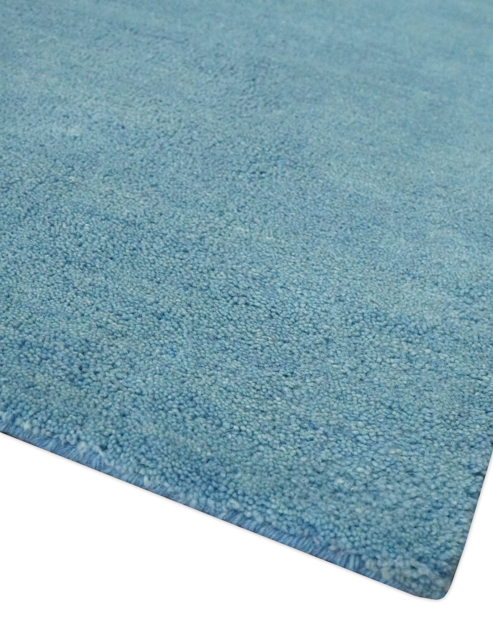 Custom Made Hand Tufted Solid Plane Light Blue Woolen wool Area Rug - The Rug Decor