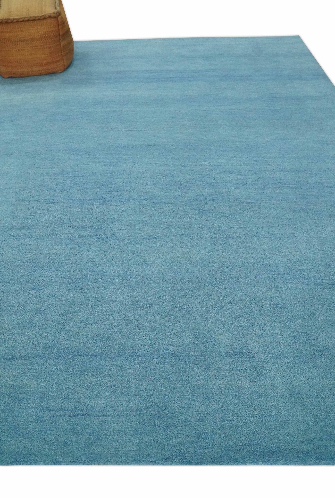Custom Made Hand Tufted Solid Plane Light Blue Woolen wool Area Rug - The Rug Decor